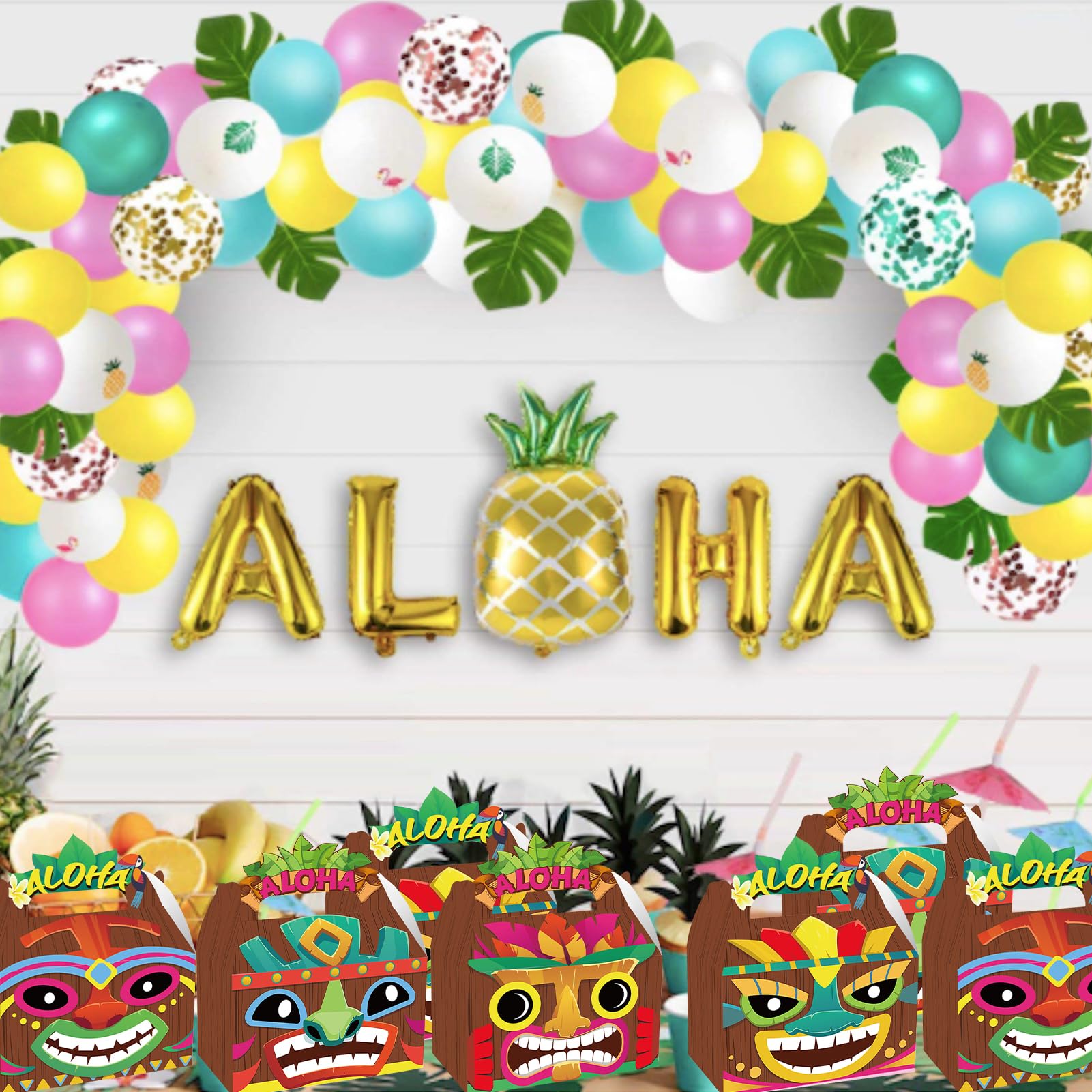 CIEOVO 24 Pack Hawaiian Aloha Party Favor Treat Boxes, Tiki Luau Print Party Goodie Candy Treat Present Boxes for Tropical Themed Aloha Hawaiian Luau Wedding Birthday Party Supplies