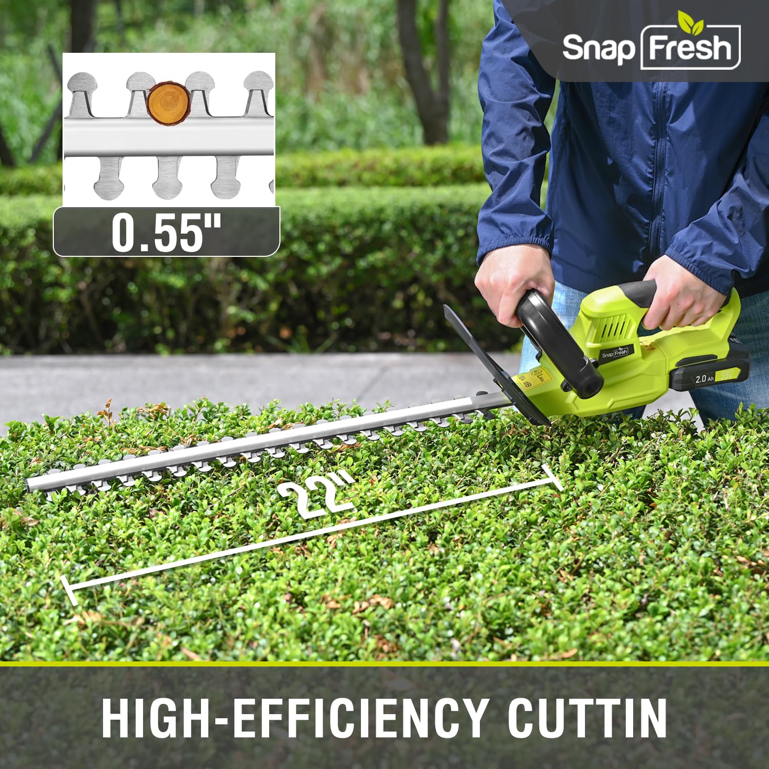 SnapFresh 20V Cordless Hedge Trimmer - 22" Dual-Action Blade Electric Hedge Trimmer, Cordless Bush Trimmer (Tool Only-Battery and Charger Not Included)