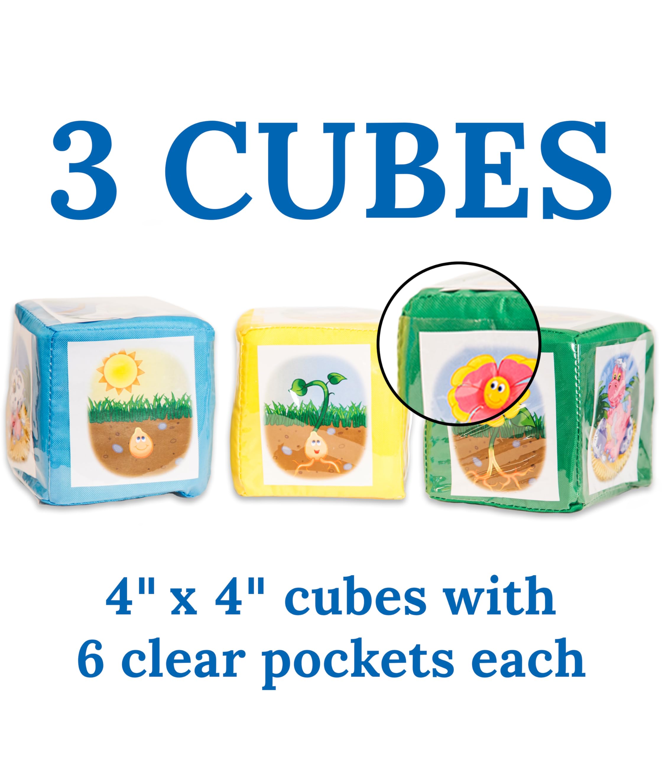 Carson Dellosa Differentiated Instruction Cubes, 3 Large Foam Classroom Pocket Dice with Cards, DIY Foam Picture Blocks with Clear Pockets for Kids, Educational Playing Game Dice, Ages 3 and Up