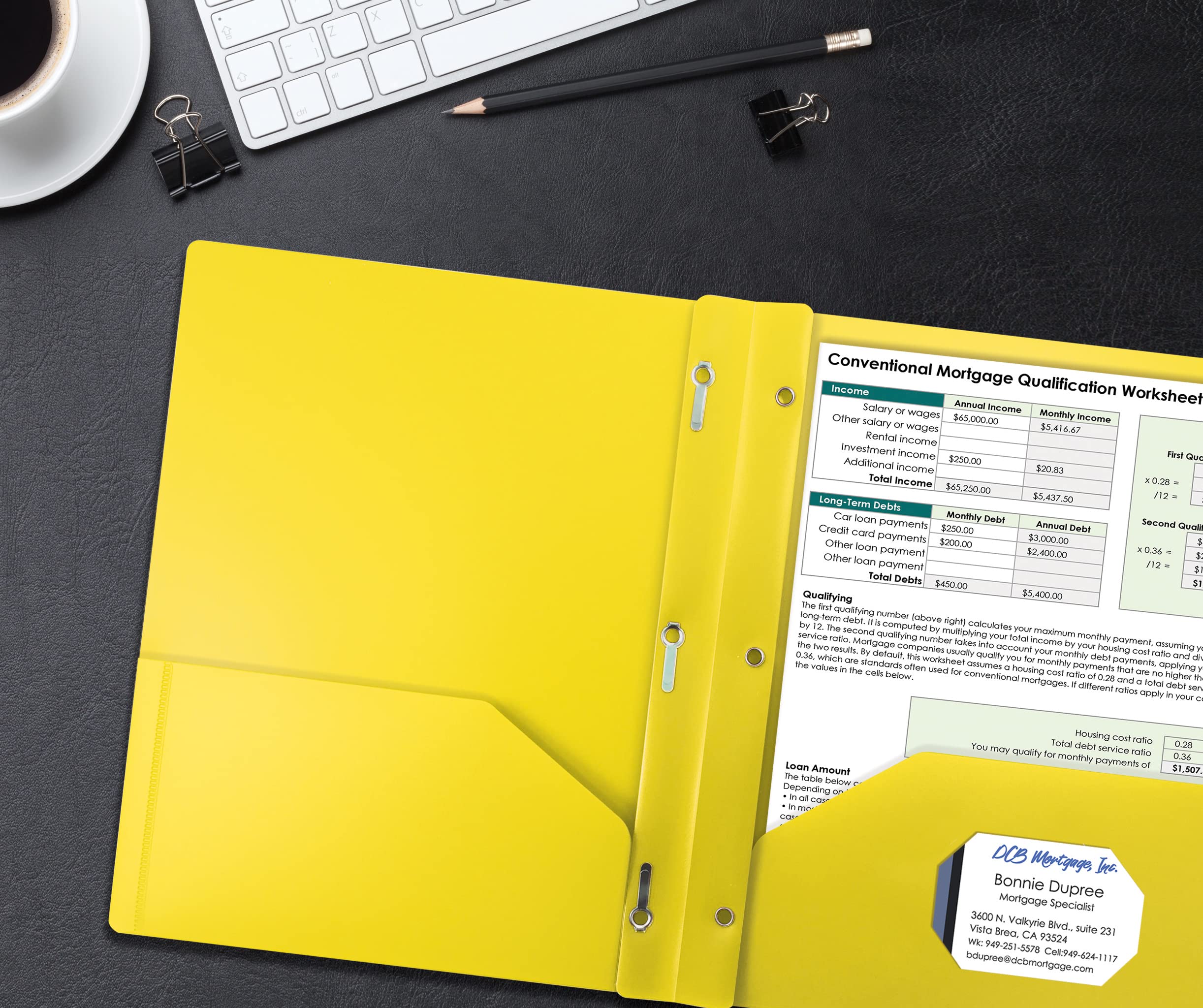Better Office Products Yellow Plastic 2 Pocket Folders with Prongs, Heavyweight, Letter Size Poly Folders, 24 Pack, with 3 Metal Prongs Fastener Clips, Yellow