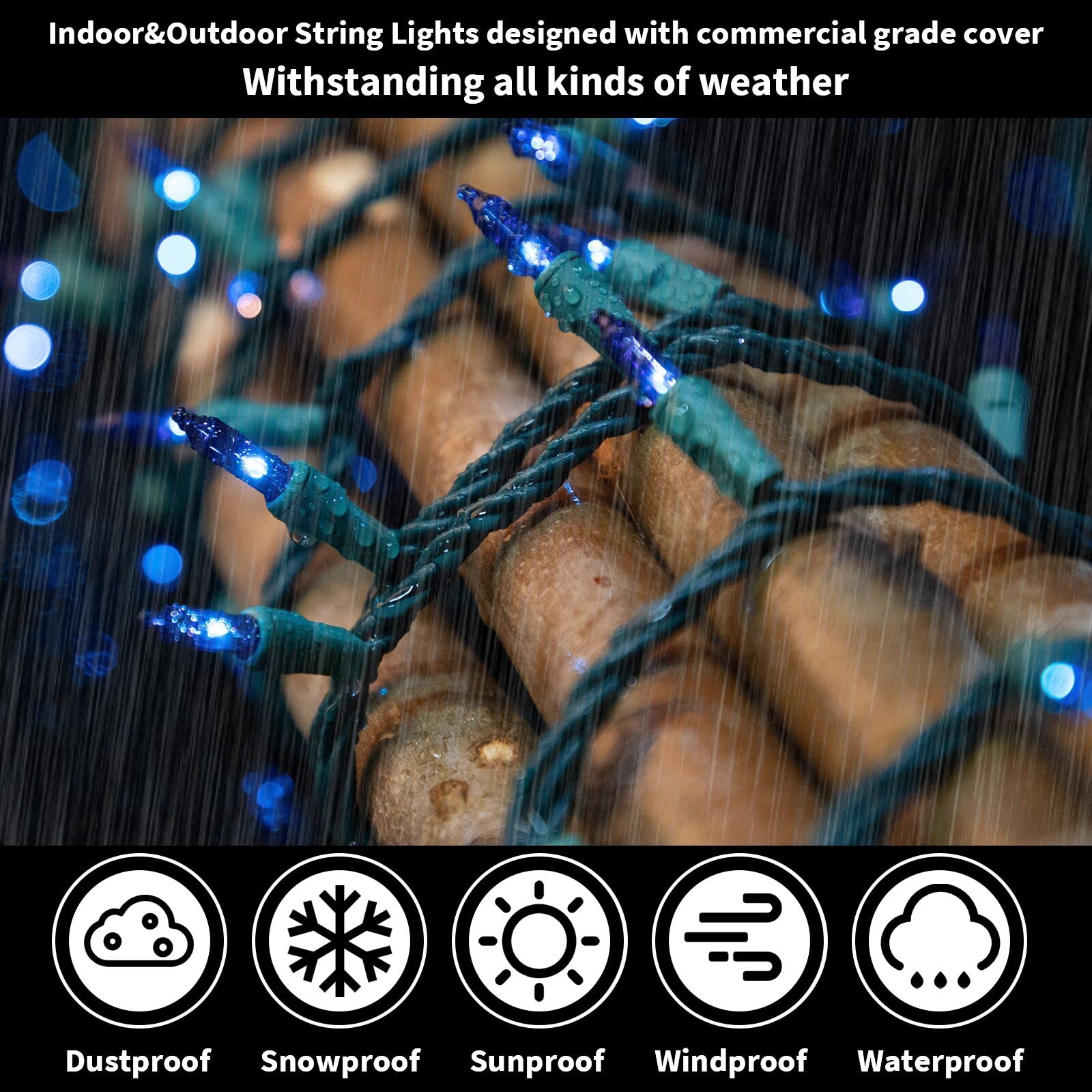 LAMPHOME Super-Bright Extendable Blue Christmas Lights Decoration 100Lights 19.6ft UL Certified Mini Bulb String Lights Set for Outdoor Christmas Tree Garden Holiday Party Patio Wedding Garland Decor