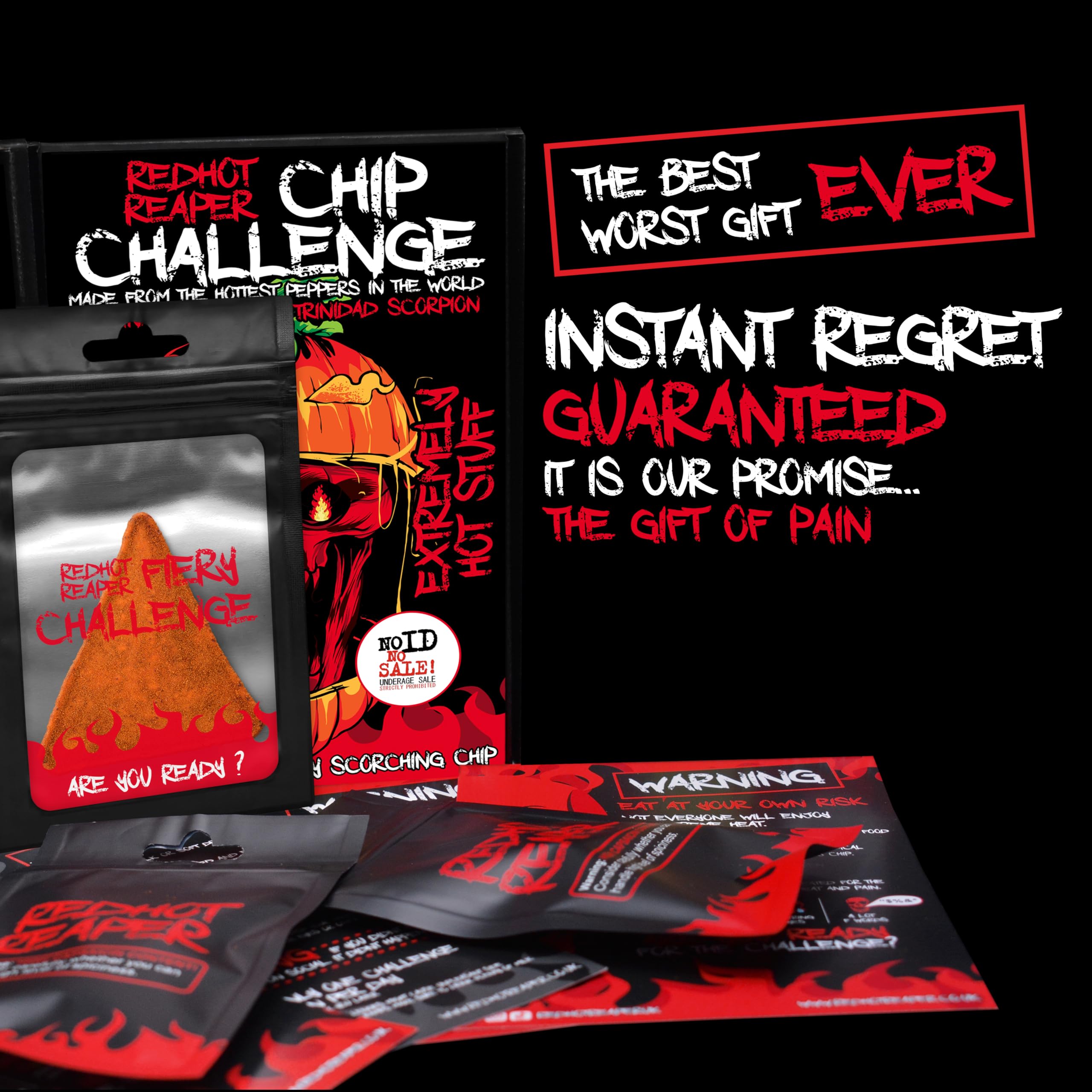 Red Hot Reaper – 1x Chip Challenge Hottest Snack – Halloween Carolina Reaper Spicy Challenge - Stupidly Spicy Hot Chip