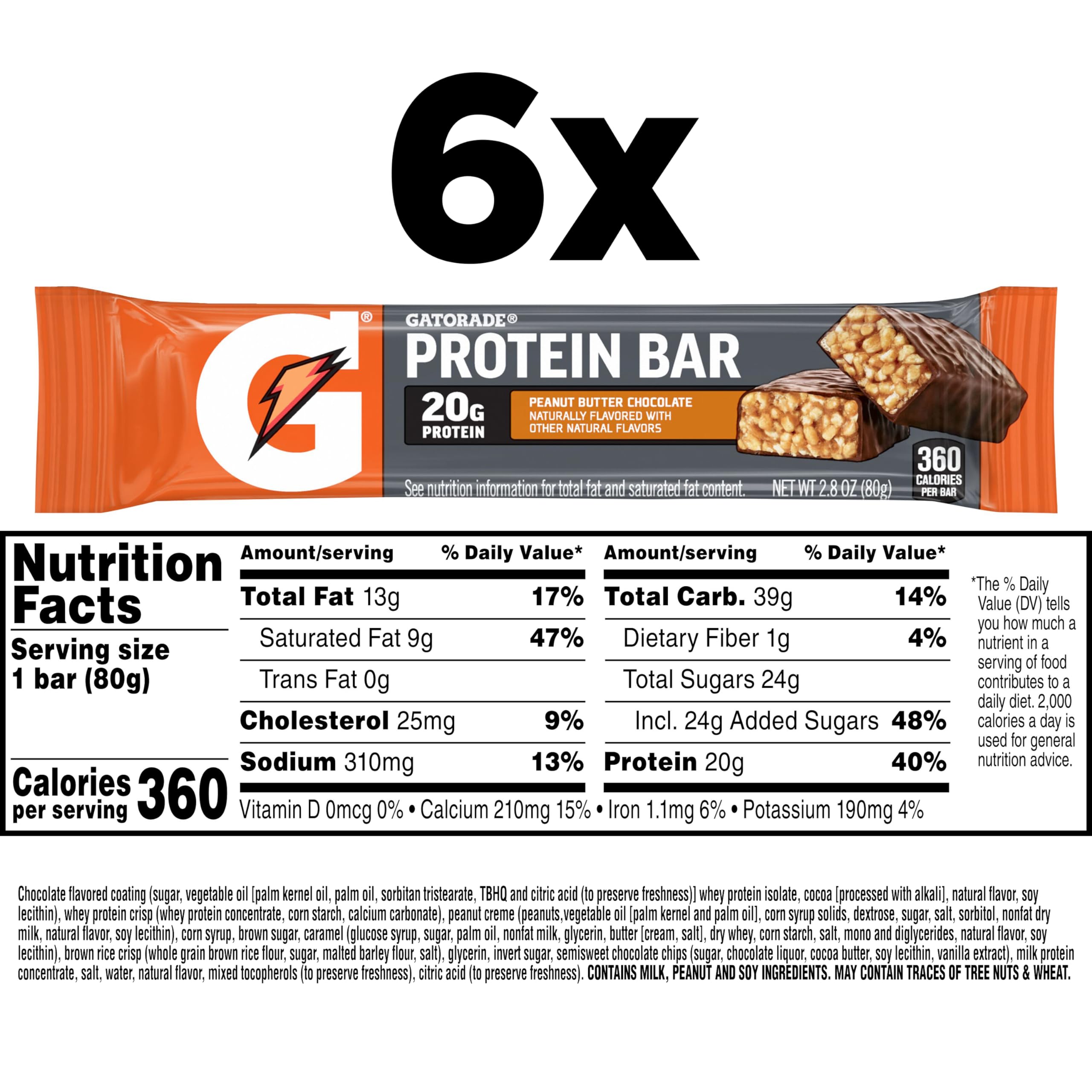 Gatorade Whey Protein Recover Bars Chocolate Caramel, 2.8 Oz, 6 Ct