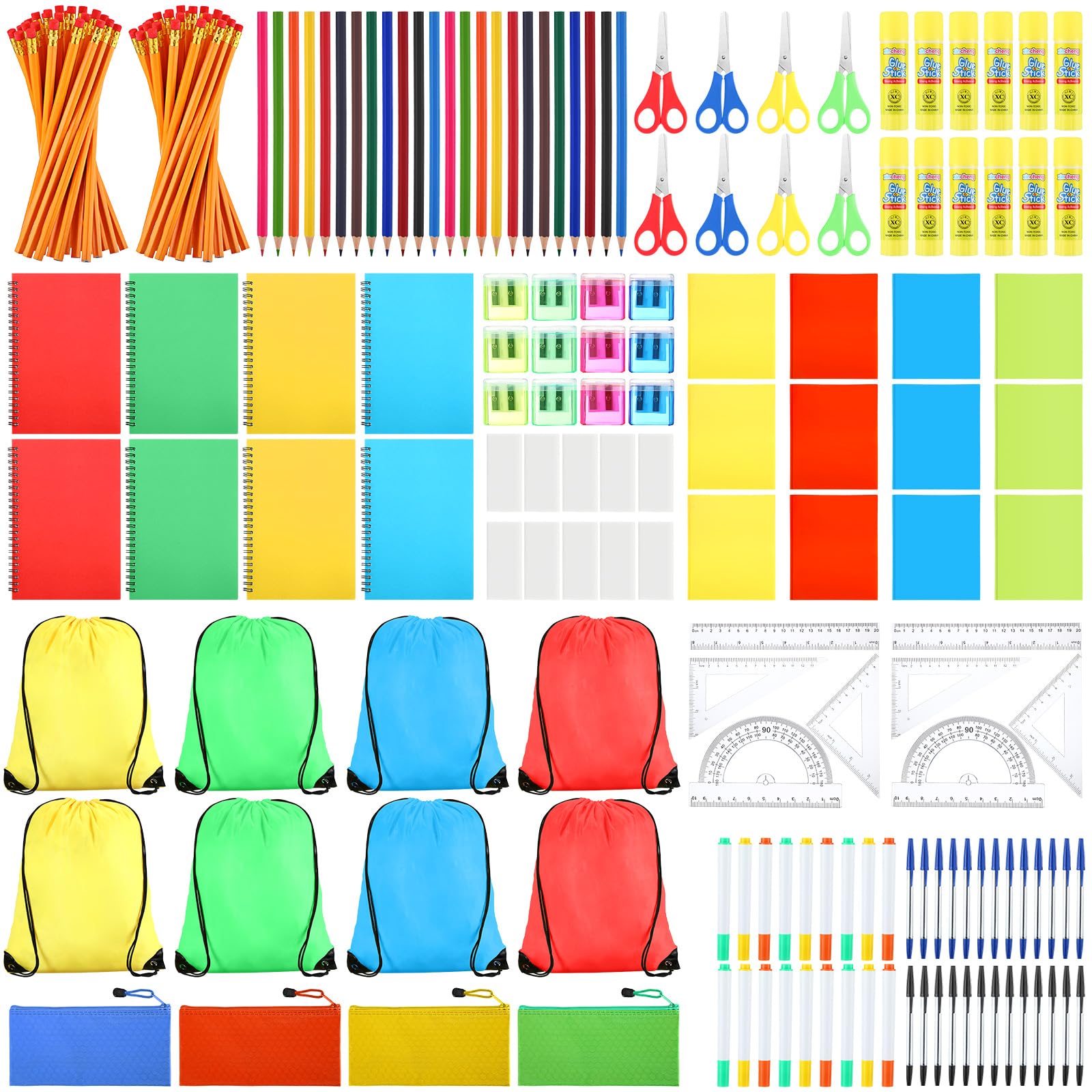 Geyoga 288 Pcs 12 Set School Supplies Kit Classroom Essentials Bulk Back to School Supplies Bulk School Stationery Set for Elementary, Middle School Students