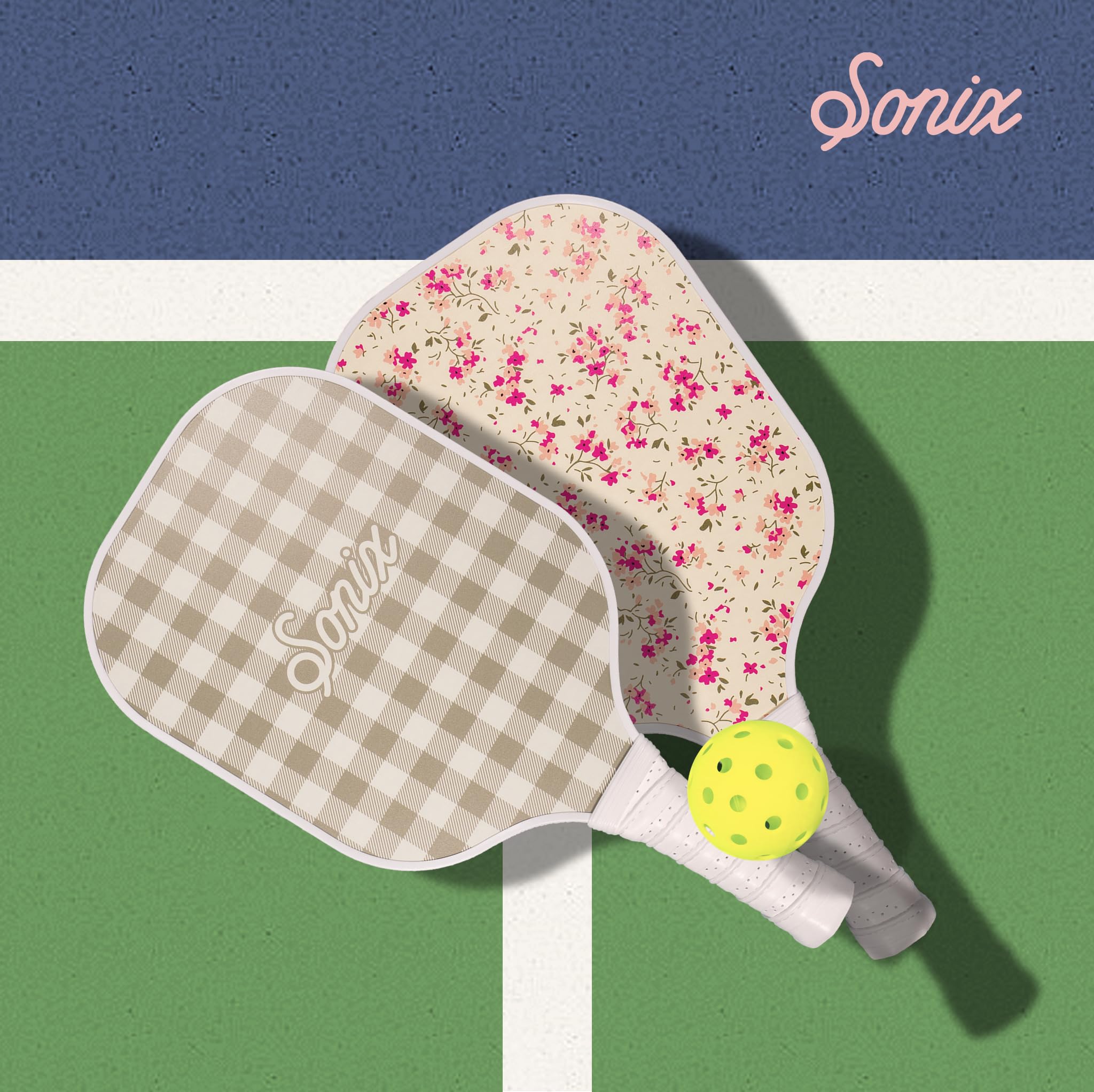 Sonix | Pickleball Paddles Set of 2 | Fiberglass Surface Pickleball Set with 2 Rackets, 4 Balls, & 1 Net Carrying Bag | Cottage Floral