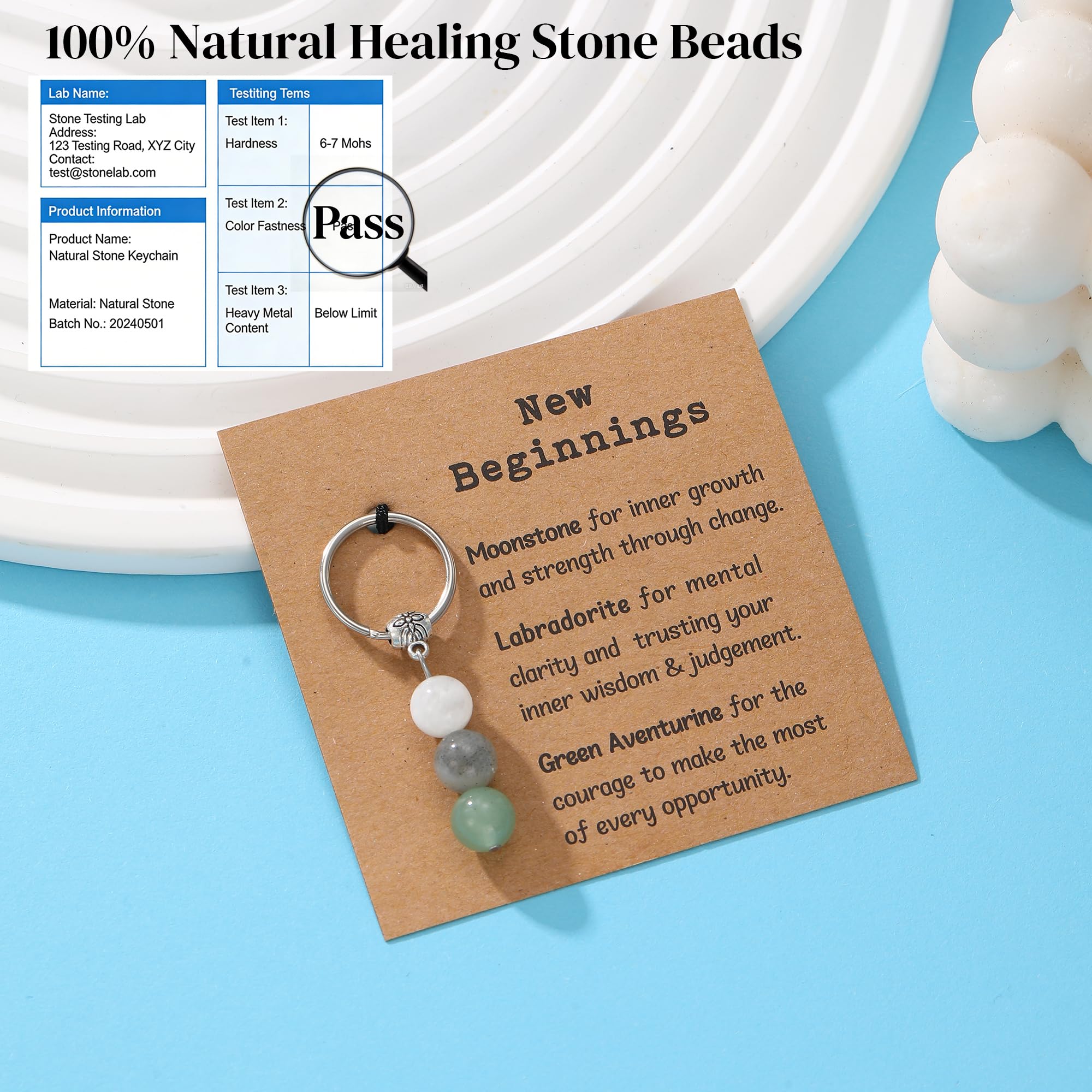 GINAZL New Beginnings Gifts for Women, Natural Crystals Keychain Coworker Leaving Gift for Women Going Away Gift for Friends Farewell Gifts for Coworkers Divorce Souvenir (NB)