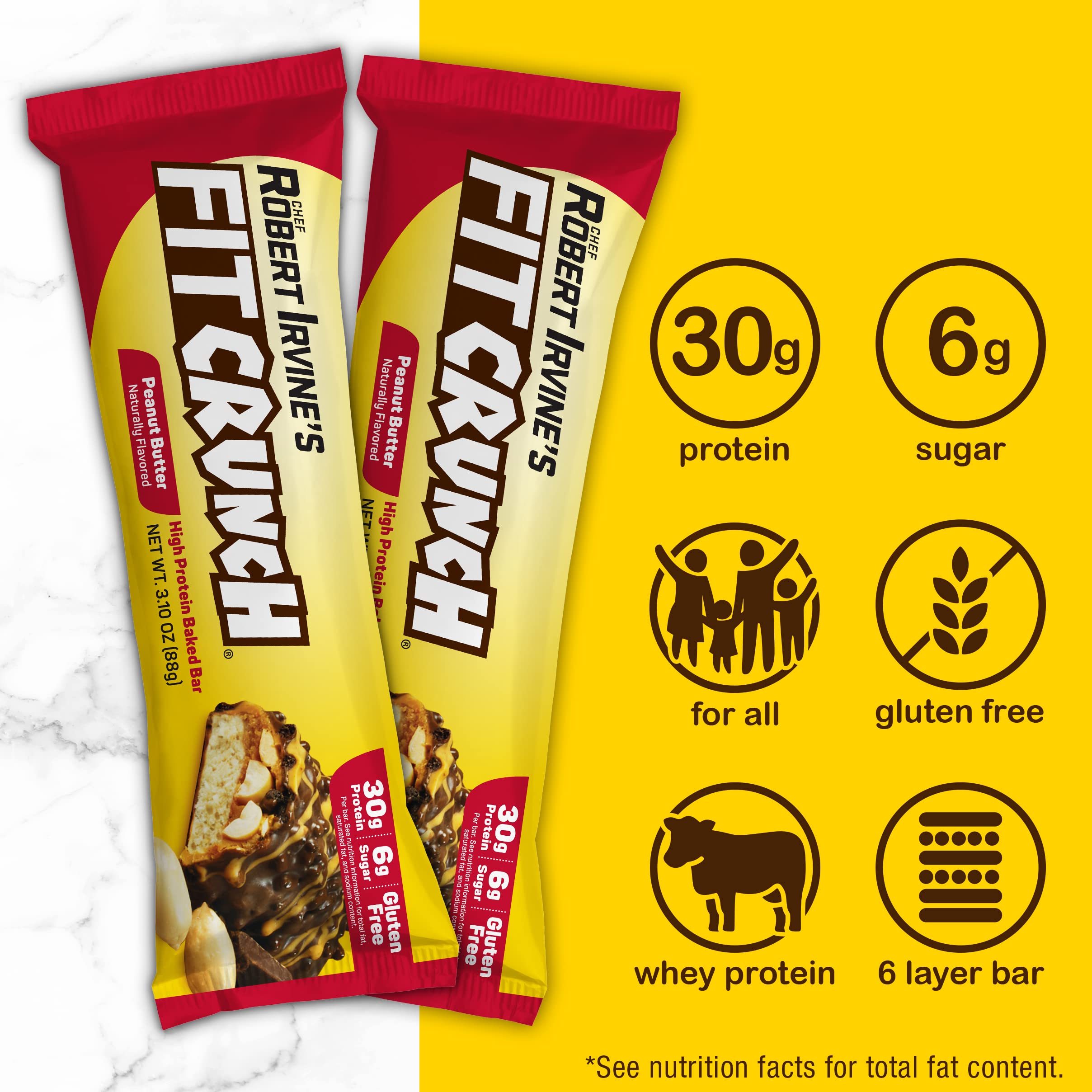 FITCRUNCH Full Size Protein Bars, 6-Layer Baked Bar, 6g of Sugar, Gluten Free & Soft Cake Core (12 Bars, Variety Pack)