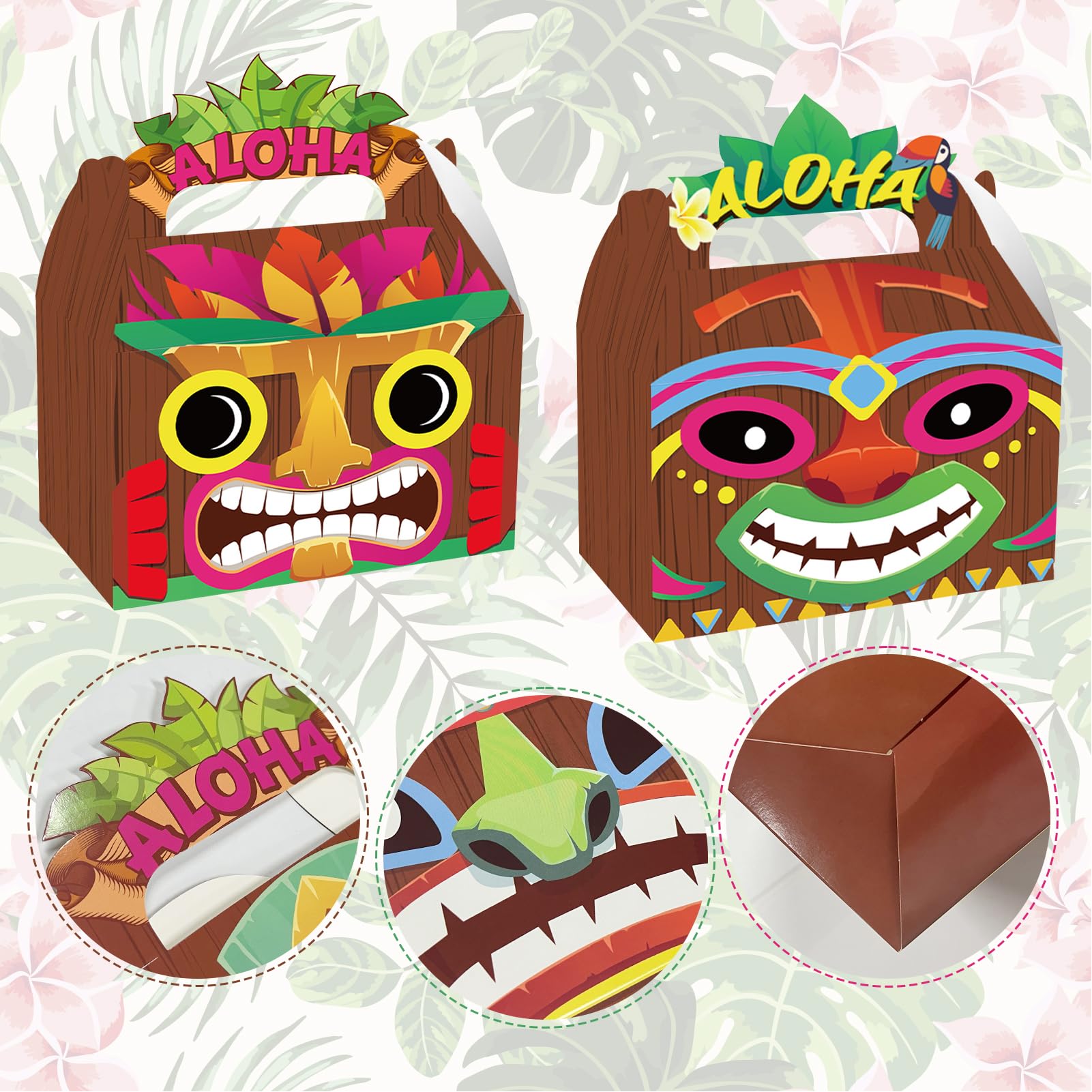CIEOVO 24 Pack Hawaiian Aloha Party Favor Treat Boxes, Tiki Luau Print Party Goodie Candy Treat Present Boxes for Tropical Themed Aloha Hawaiian Luau Wedding Birthday Party Supplies