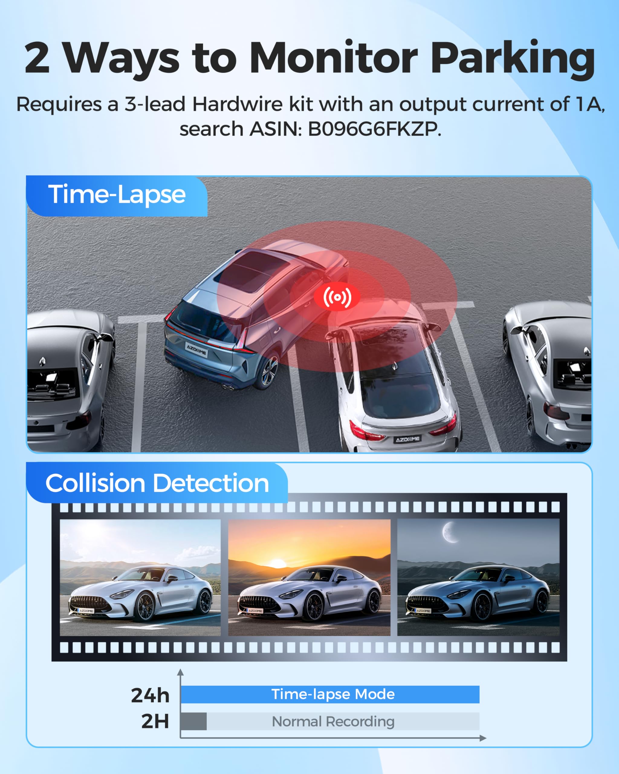 AZDOME WiFi 1080P FHD Dash Camera for Cars, 150° Wide Angle Dash Cam Front, 24H Parking Mode Car Camera with APP G-Sensor Loop Recording Night Vision, Support 128GB Max, Easy to Install, Black