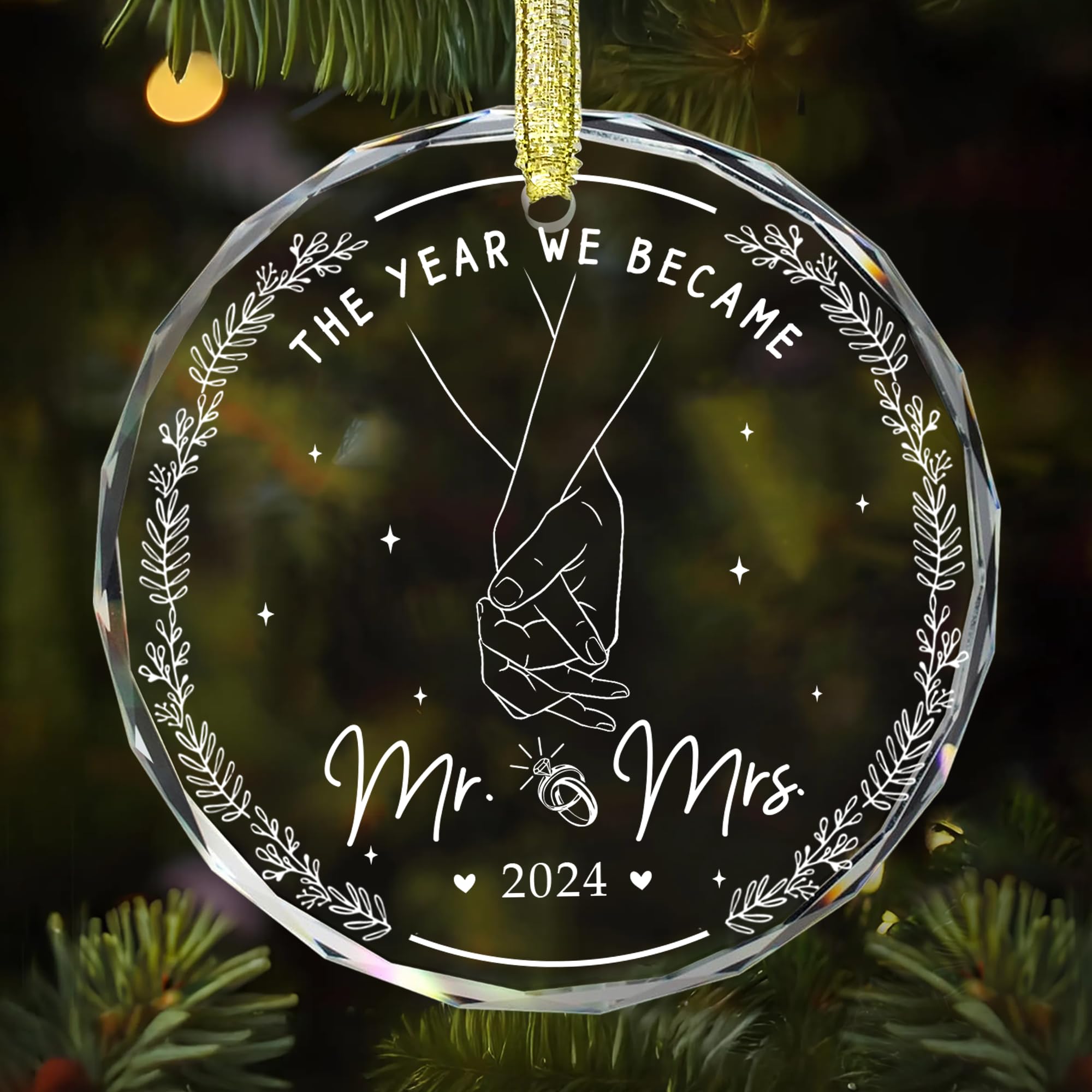 Wedding Gifts - Mr and Mrs Gifts - First Christmas Married Wedding Ornament 2024 - Wedding Just Married Gift for Newlywed Couple, Bride, Groom - Bridal Shower Gifts - Glass Ornament Decoration V3