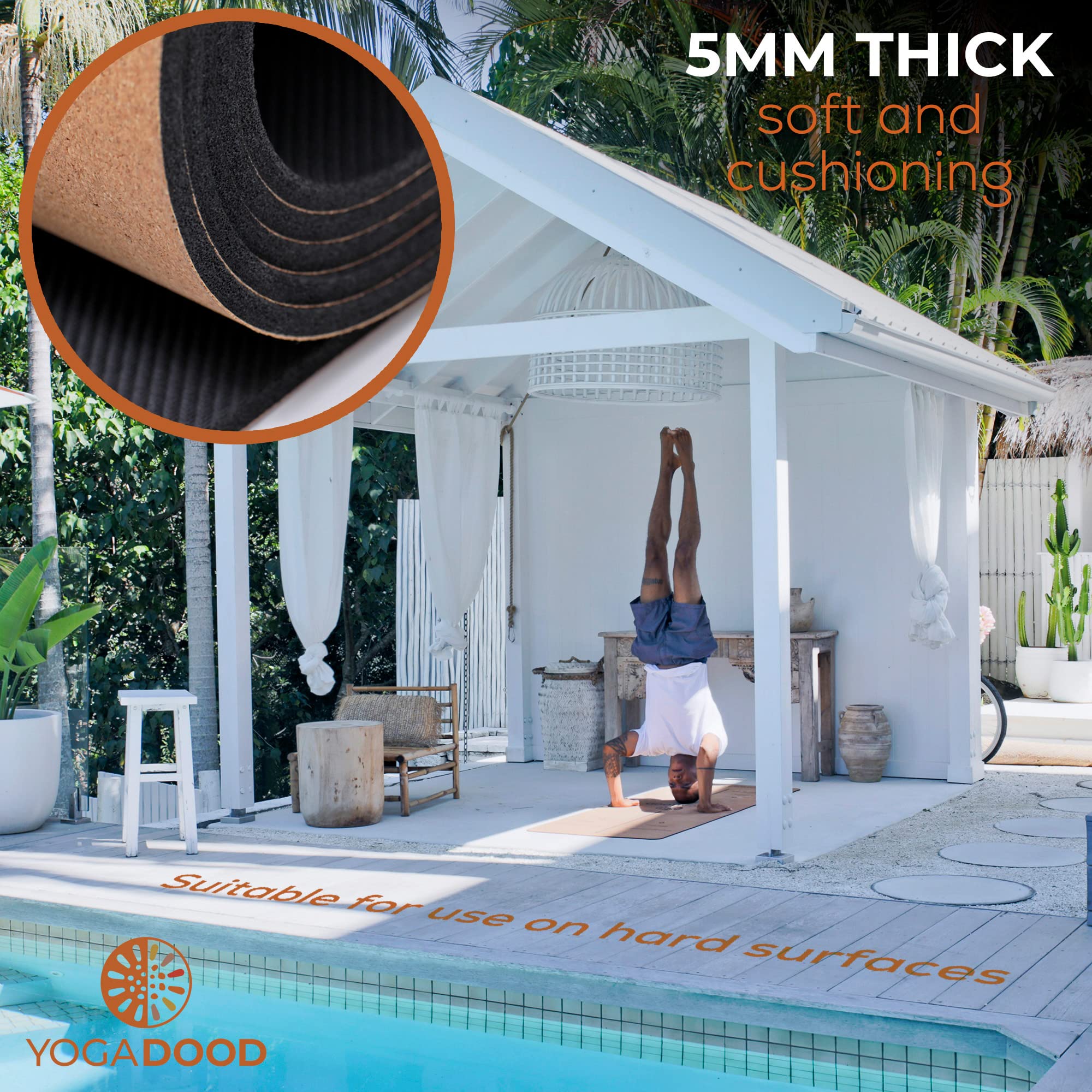 Premium Thick Cork Yoga Mat - Extra Long & Wide - 72” x 26” x 5mm - Non-Slip, Sweat-Resistant with Pose Alignment Lines for Bikram, Hot Yoga, & Workouts - by Yoga Dood