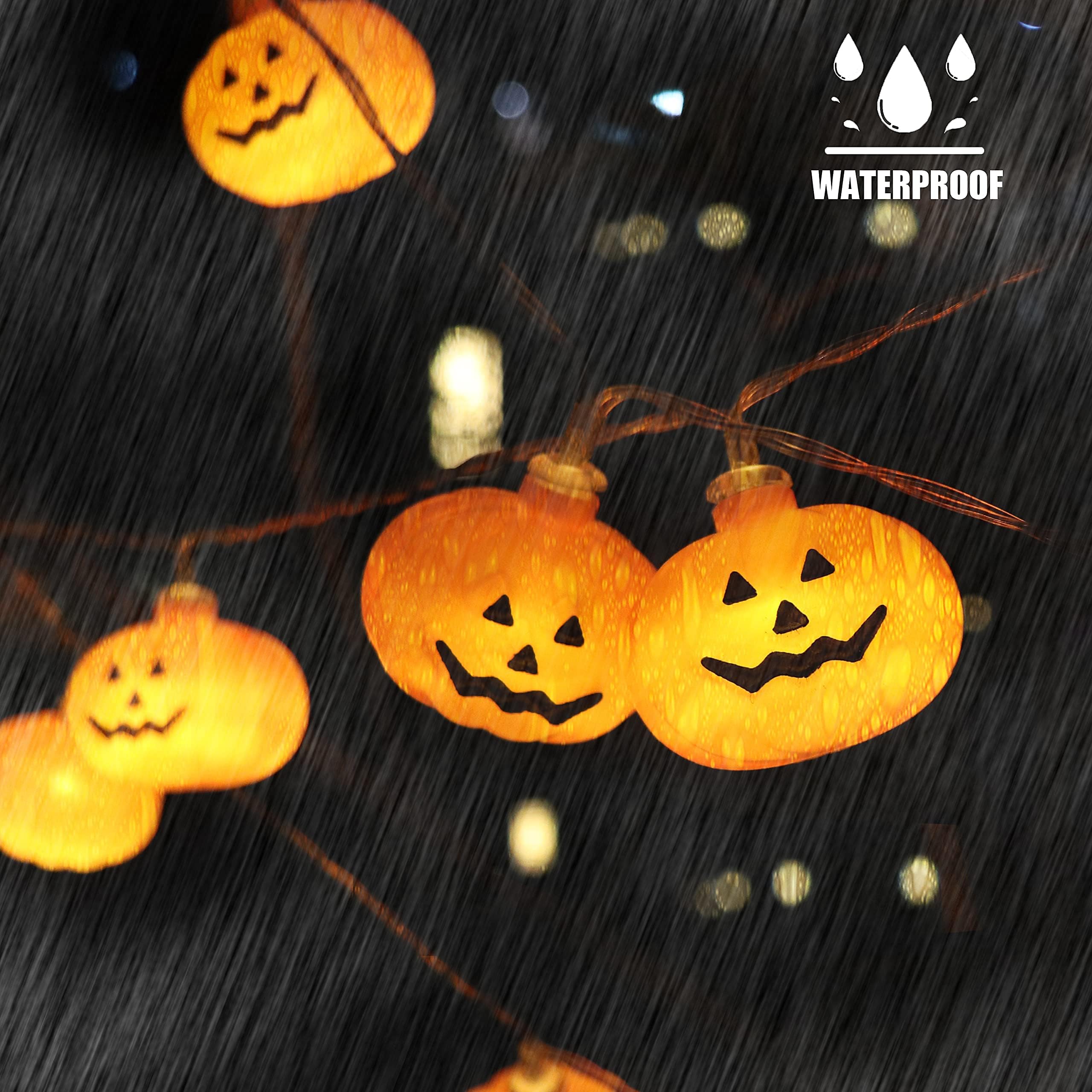 Runleo Halloween Pumpkin String Lights - 20 LED 9.8 FT 3D Cute Waterproof Orange Jack-O-Lantern Battery Operated Lights, 2 Modes Steady/Flickering Lights for Indoor Outdoor Decor Party Decorations