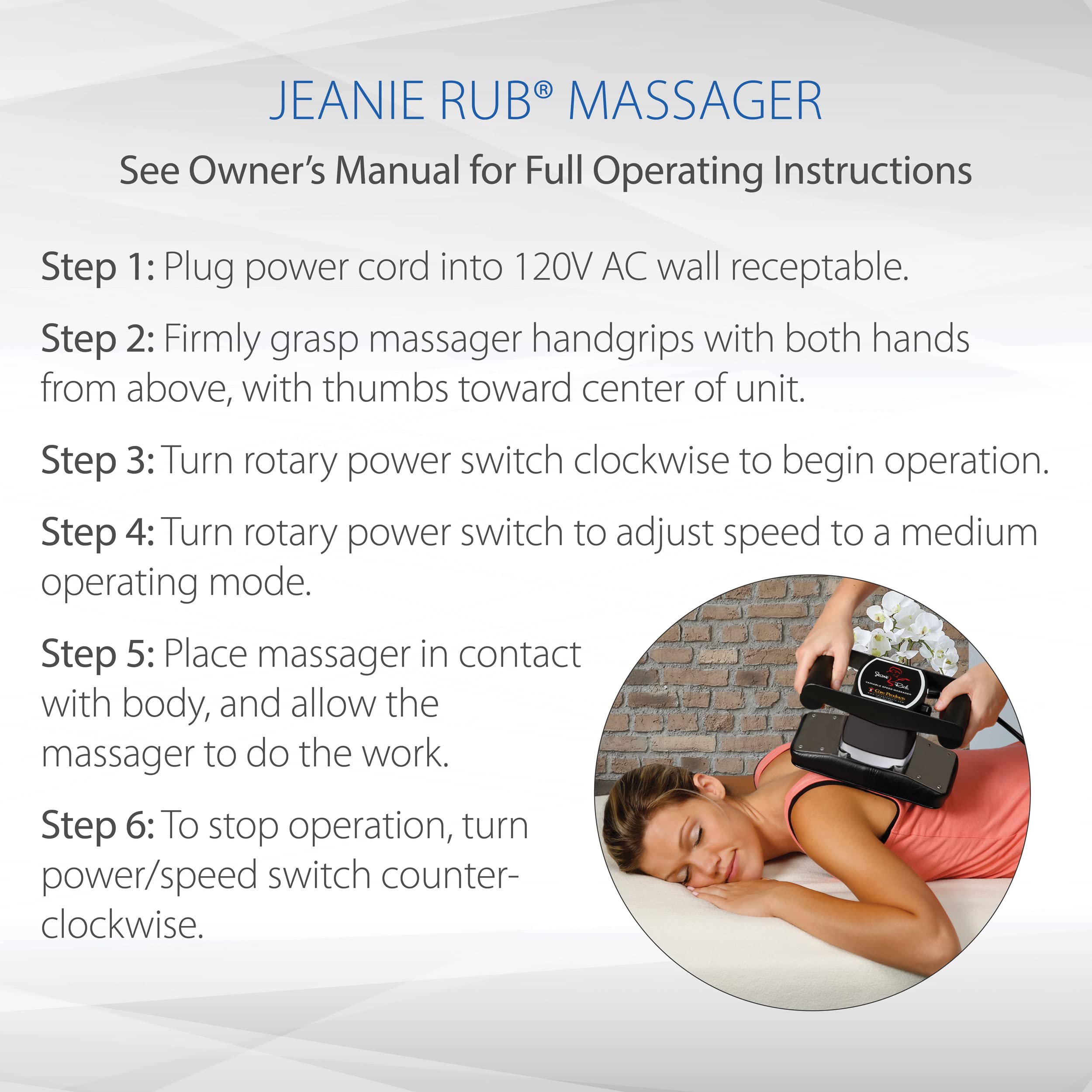 Core Products Jeanie Rub Massager Deluxe Package, Variable Speed Deep Tissue Relaxing Massage Tool with Fleece Pad Cover and Back Accessory