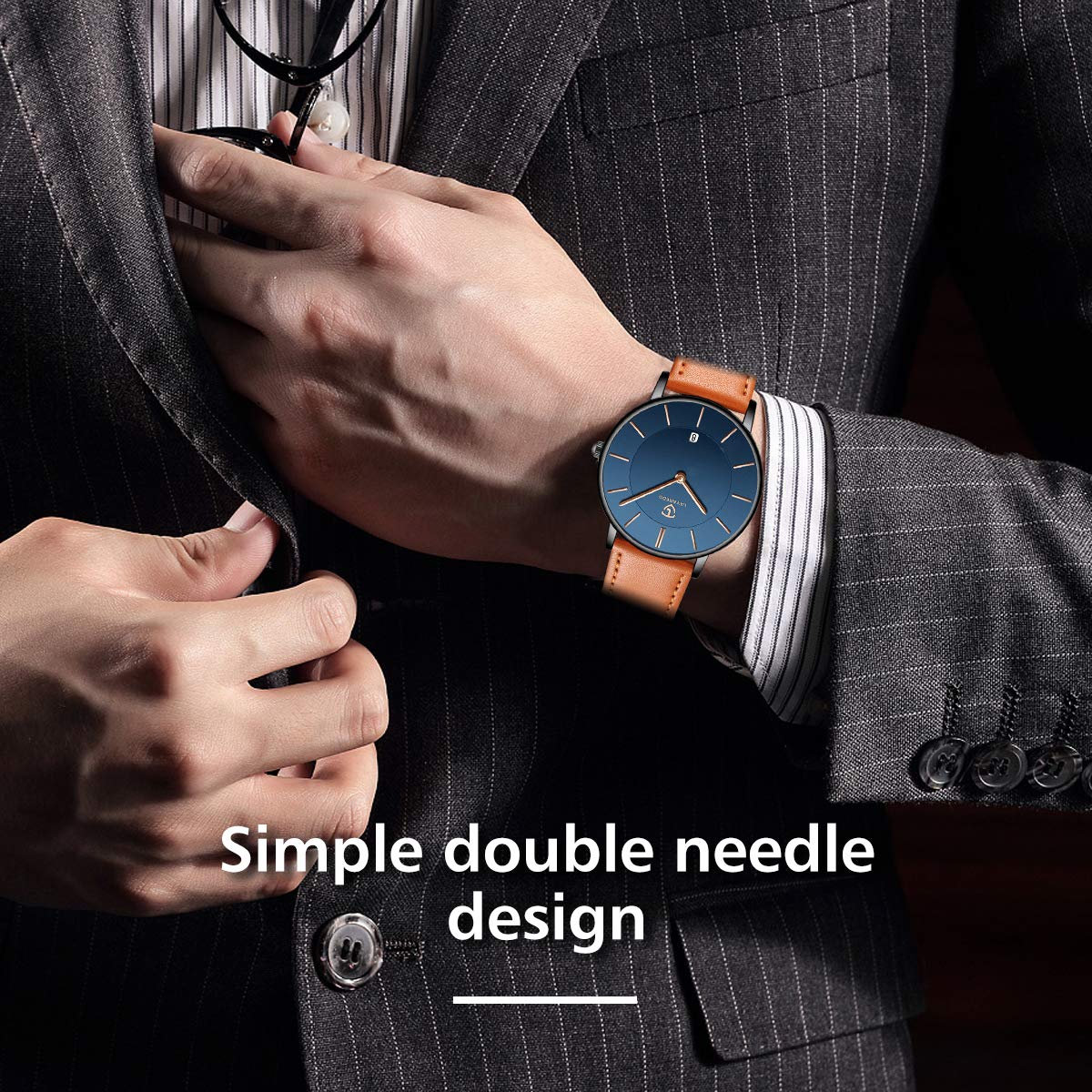 BEN NEVIS Watch, Mens Watch, Minimalist Fashion Simple Wrist Watch Analog Date with Leather Strap Orange Blue