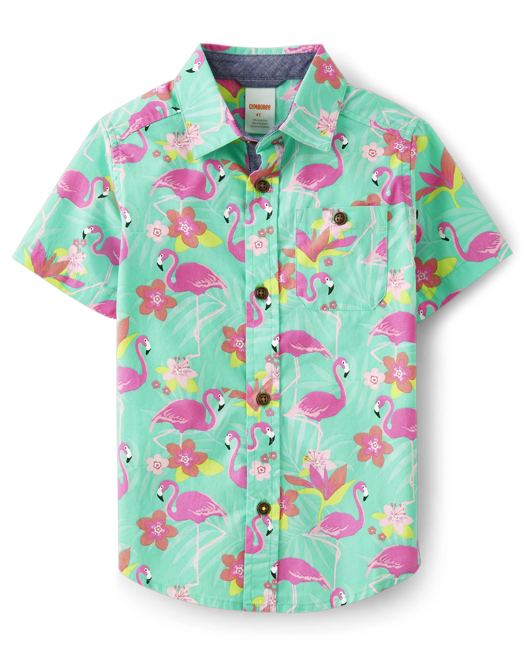 Gymboree,Boys,Matching Family Short Sleeve Button Up Shirt Dad, Big Kid, Toddler,Flamingos,5T