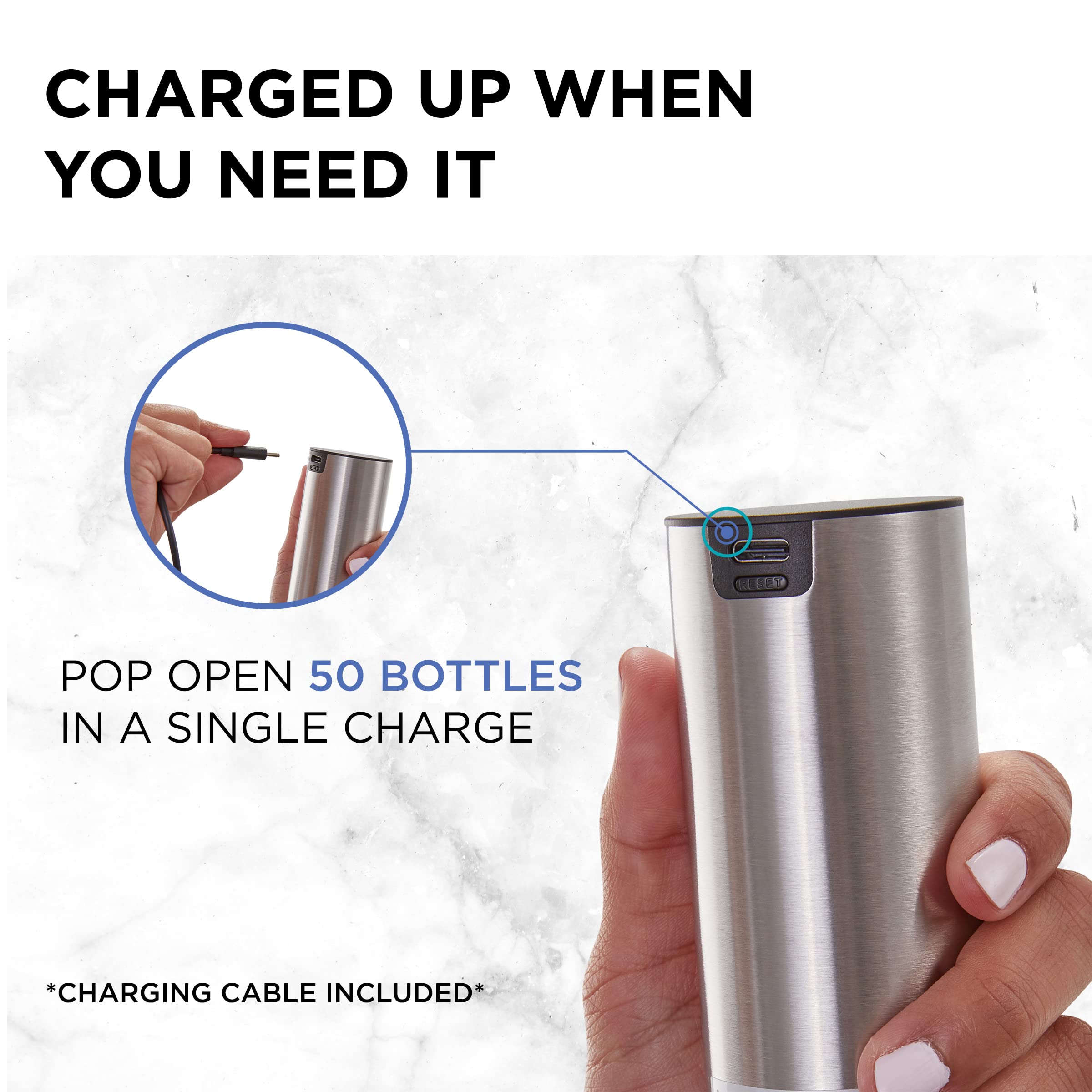 Ivation Rechargeable Automatic Wine Opener | Electric Cork Extractor Tool with Lithium Battery, LED Lights, USB Charging Cable, Bonus Foil Cutter & Elegant Gift Box | Uncorks 50 Bottles Per Charge