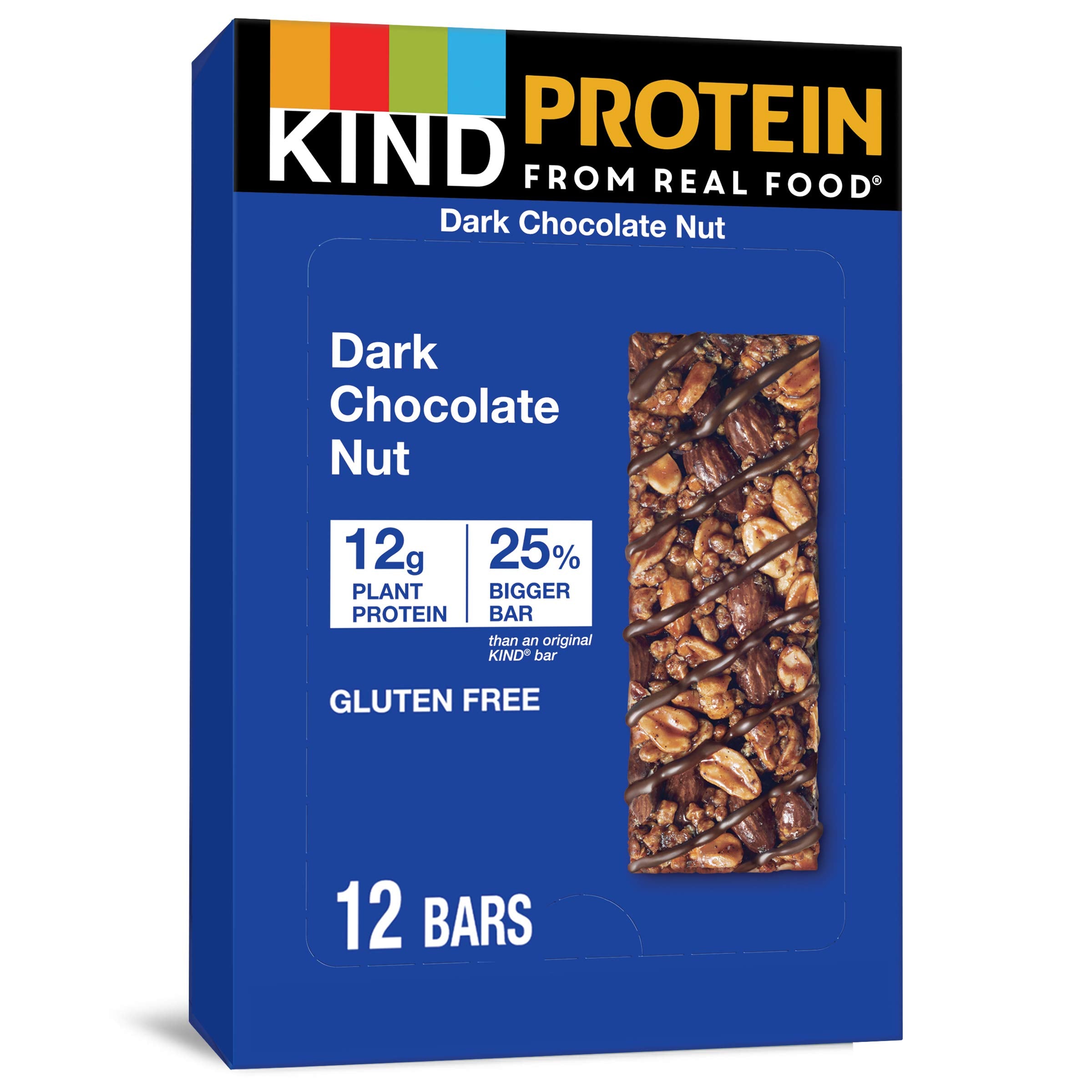 KIND Protein Bars, Dark Chocolate Nut, Healthy Snacks, Gluten Free, 12g Protein, 12 Count