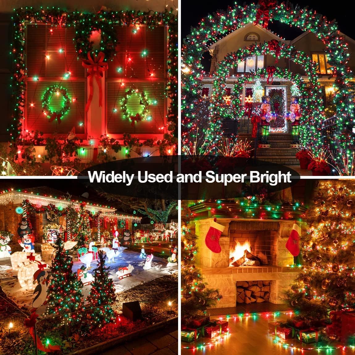 403 FT 1000 LED Christmas Lights Outdoor Decorations Super Long Fairy Lights Waterproof 8 Modes Timer Clear Wire String Lights for Outside House Tree Patio Yard Wedding Party Holiday-Red and Green