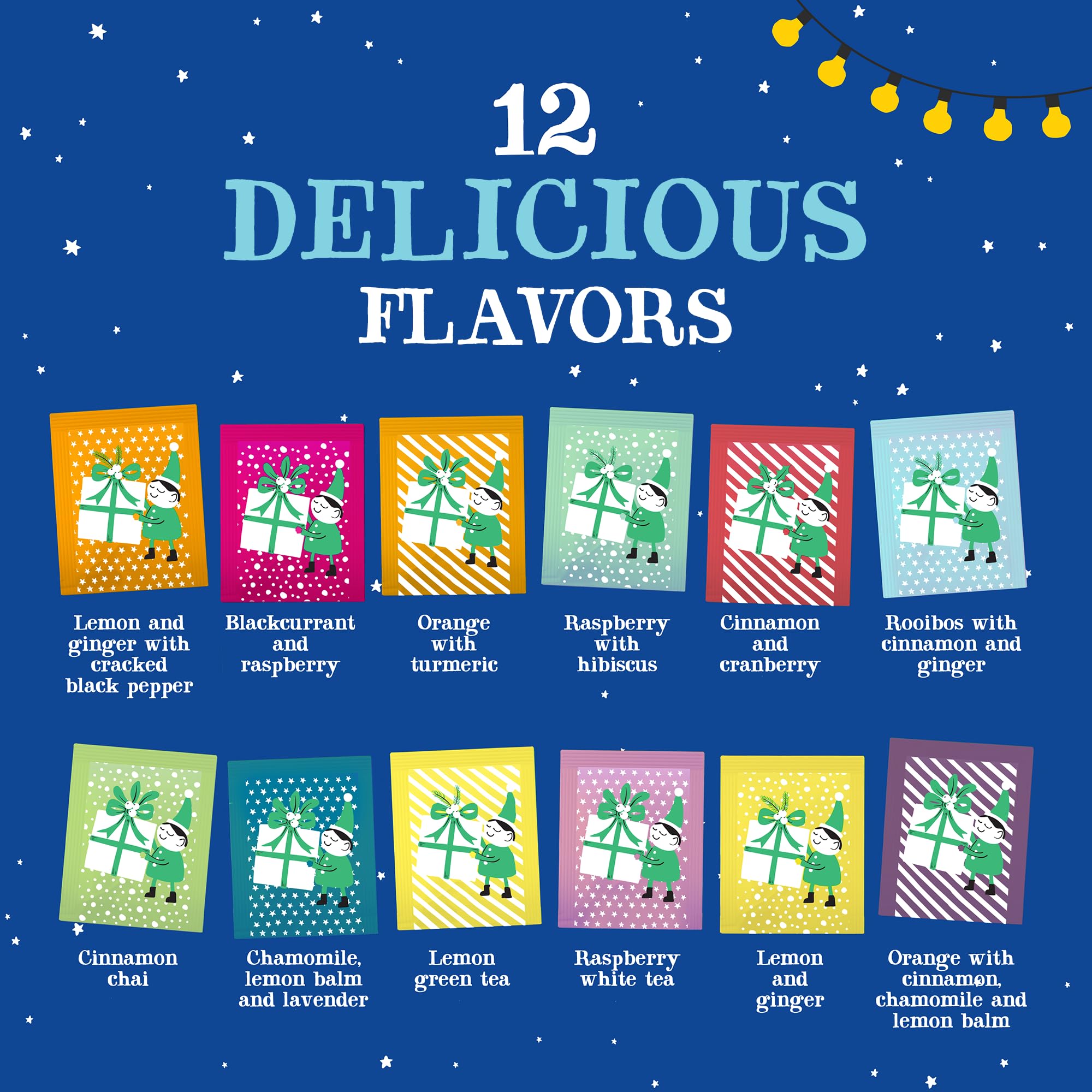 Clipper Tea: Tea Advent Calendar for 2024 Christmas Holiday – Sampler Set Gift w/ 12 Organic Flavors, Mix of Lemon, Ginger, Sleep, Herbal, Green & Black Tea Blends – 1 Variety Pack, 24 Individual Bags