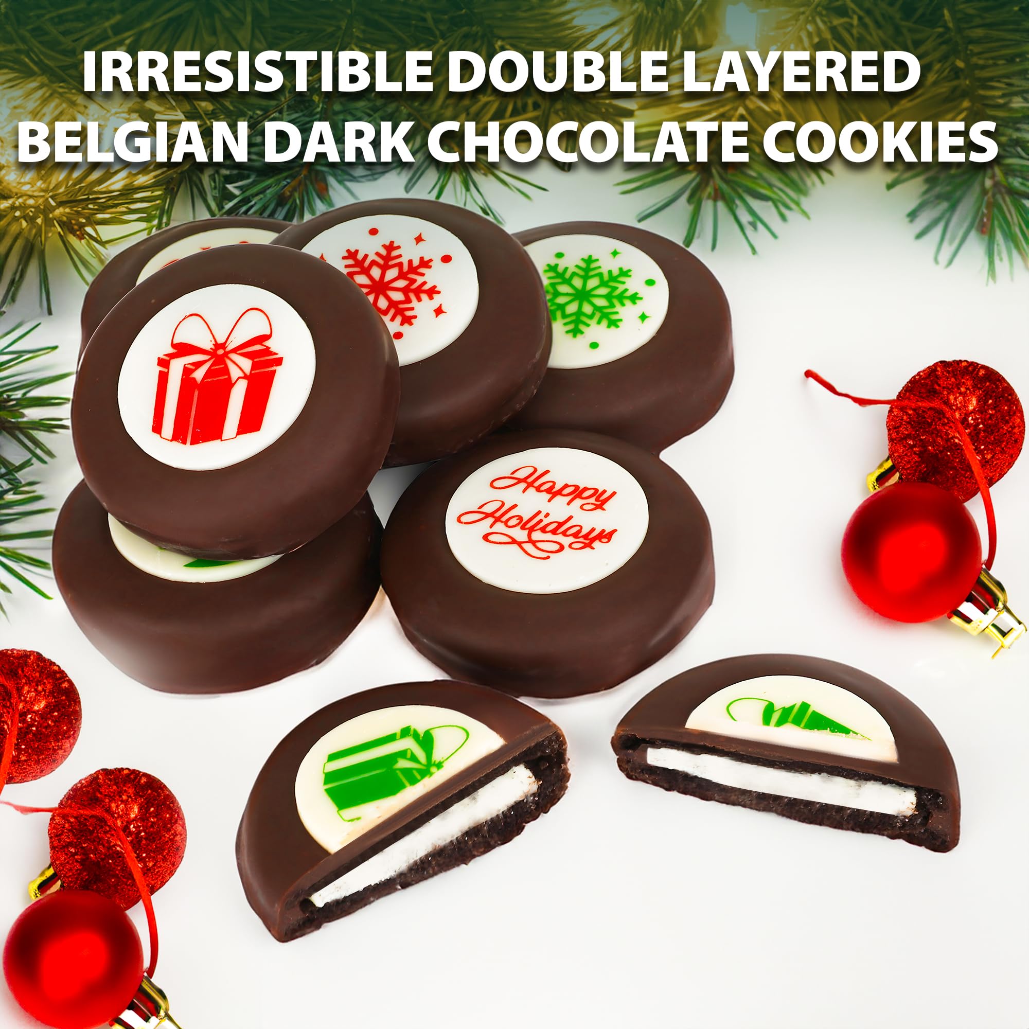 Holiday Chocolate Cookies, 7 Pieces, Dark Chocolate Covered