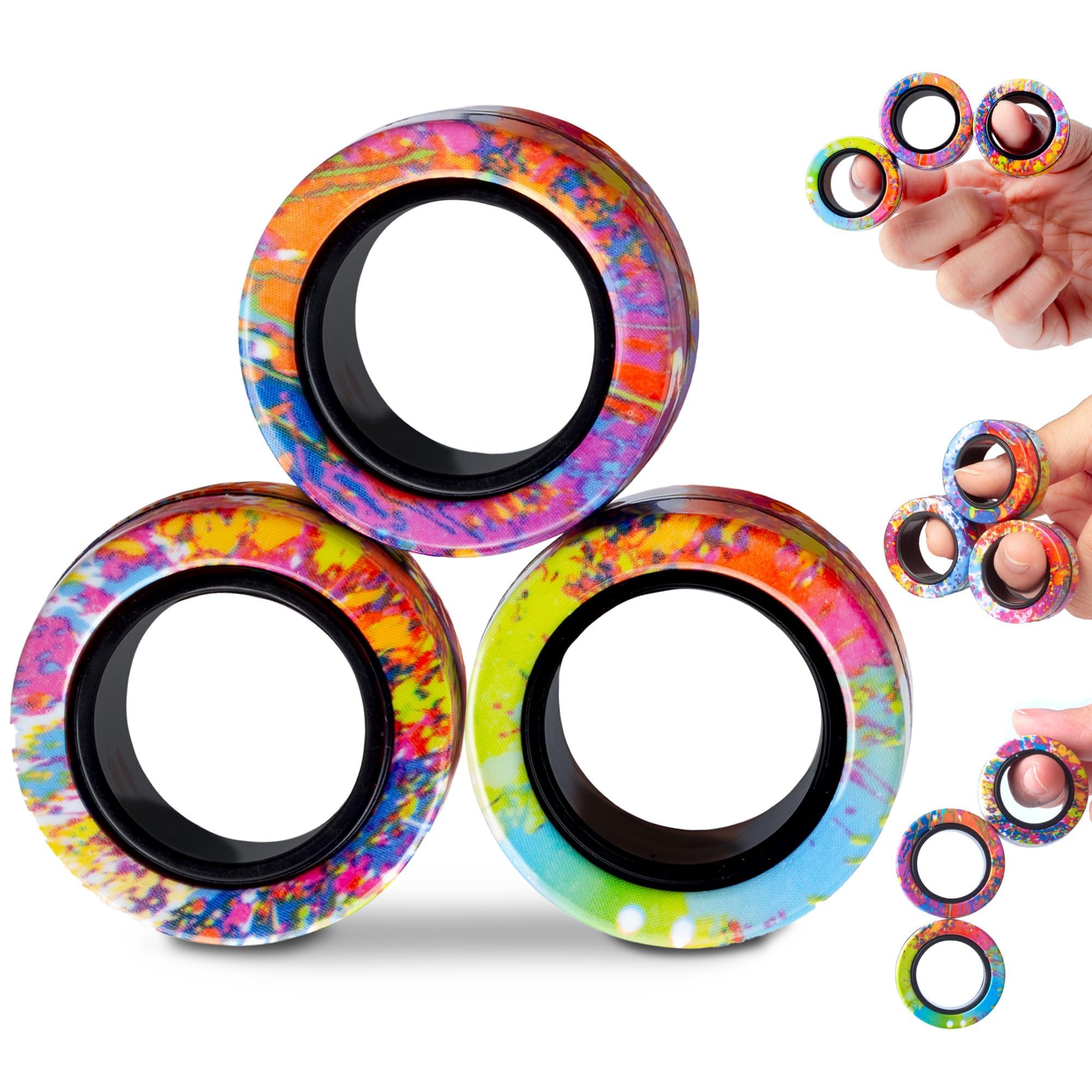 BUNMO Magnetic Rings - Fidget Toys Adults - Magnetic Fidget Rings - Endless Hours of Fun - Spin, Connect & Play - Addictive Fidget Toy for Boys & Girls - Great Teen Gift - Rainbow