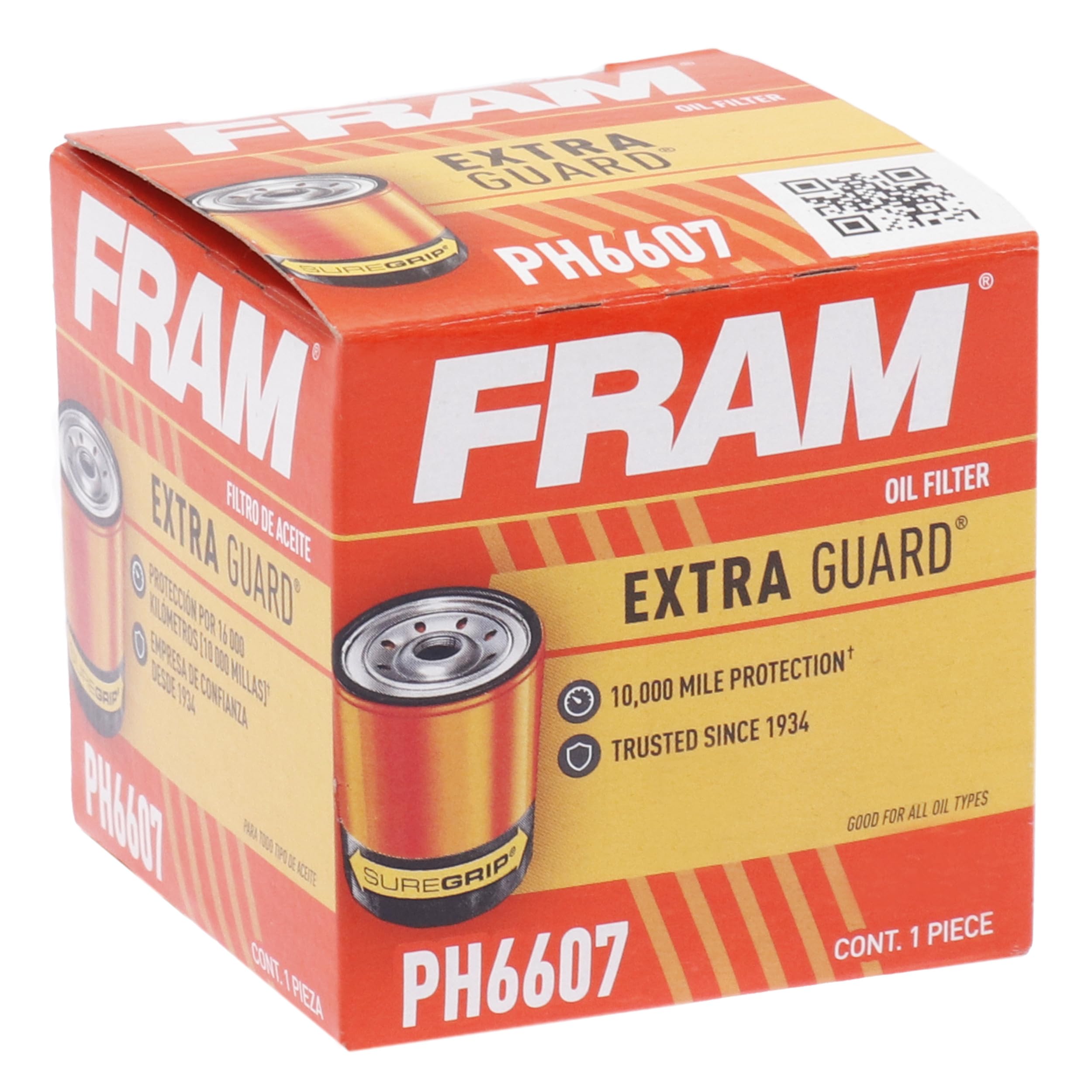 FRAM Extra Guard PH6607, 10K Mile Change Interval Spin-On Oil Filter, black