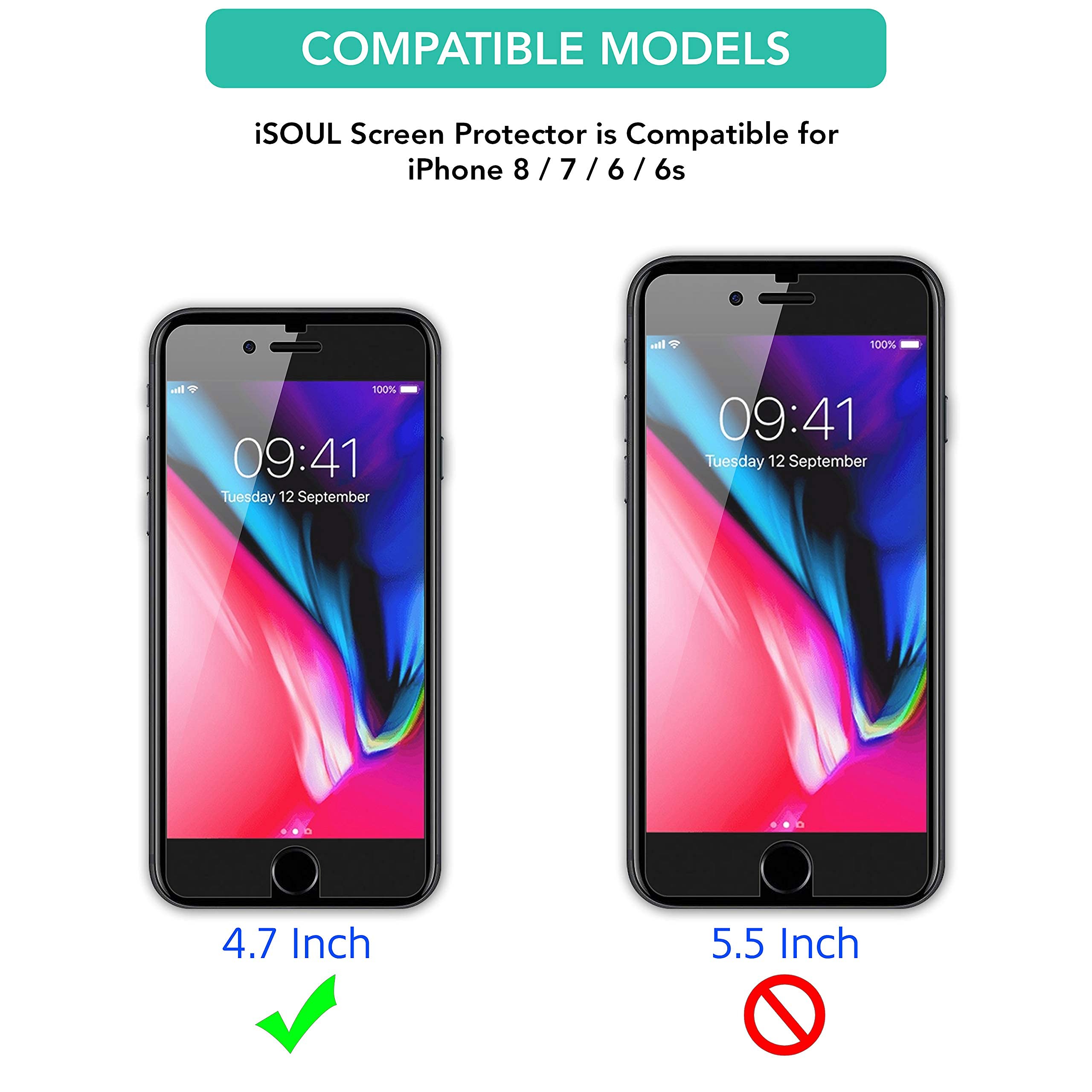 iSOUL 4-Pack Screen Protector for iPhone SE 3/2 (2022/2020 Edition), iPhone 8,7,6s,6, 4.7-Inch Tempered Glass Film [Ultra HD] [3D Touch] [Case Friendly] [Lifetime Replacement Support]