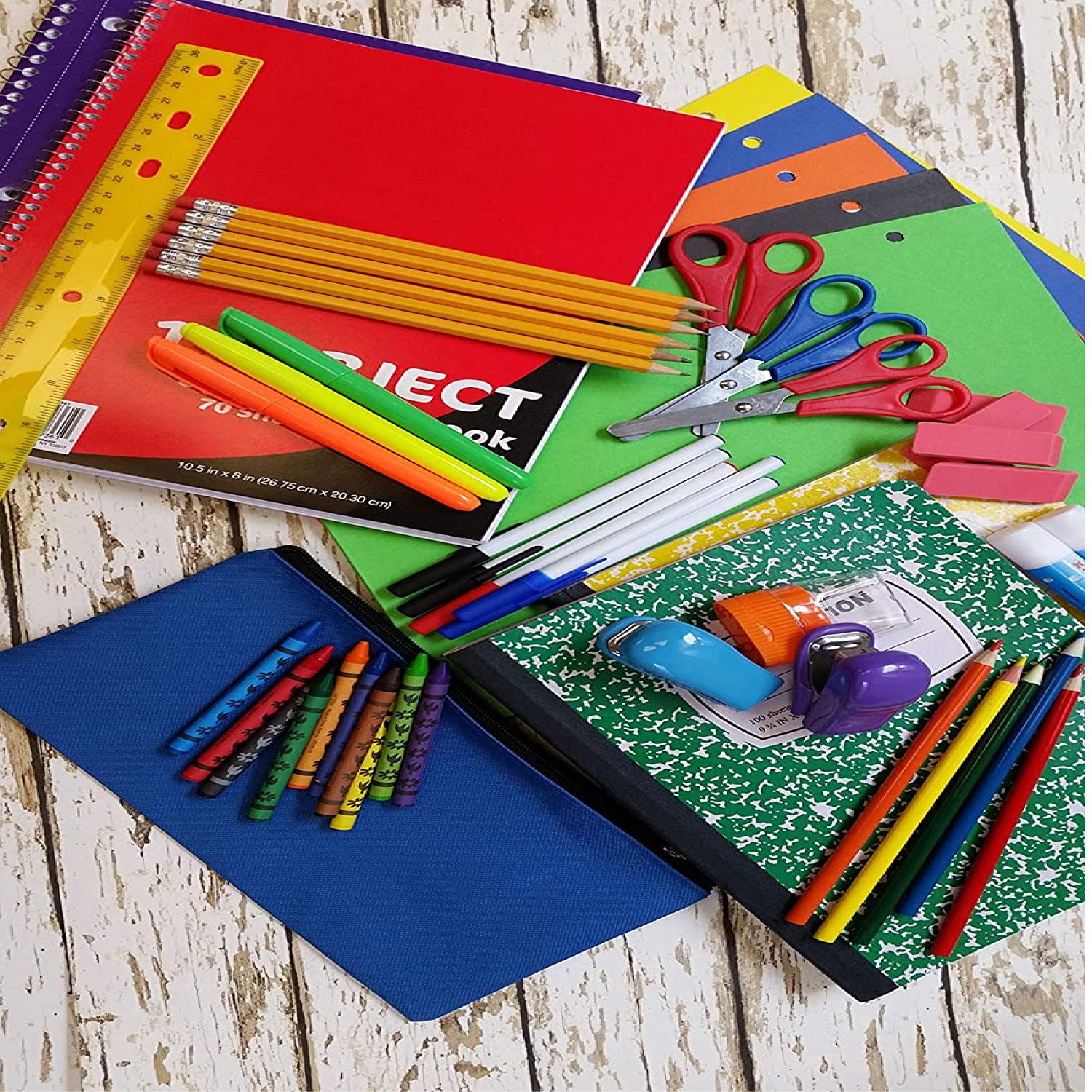 Trail maker Back to School Supplies 60 Piece Bundle Kit for Girls, Boys, Kids, Back to School Supply Box Bundle Kit Includes Notebooks, Folders, Composition Book, Headphones, Ruler, and More