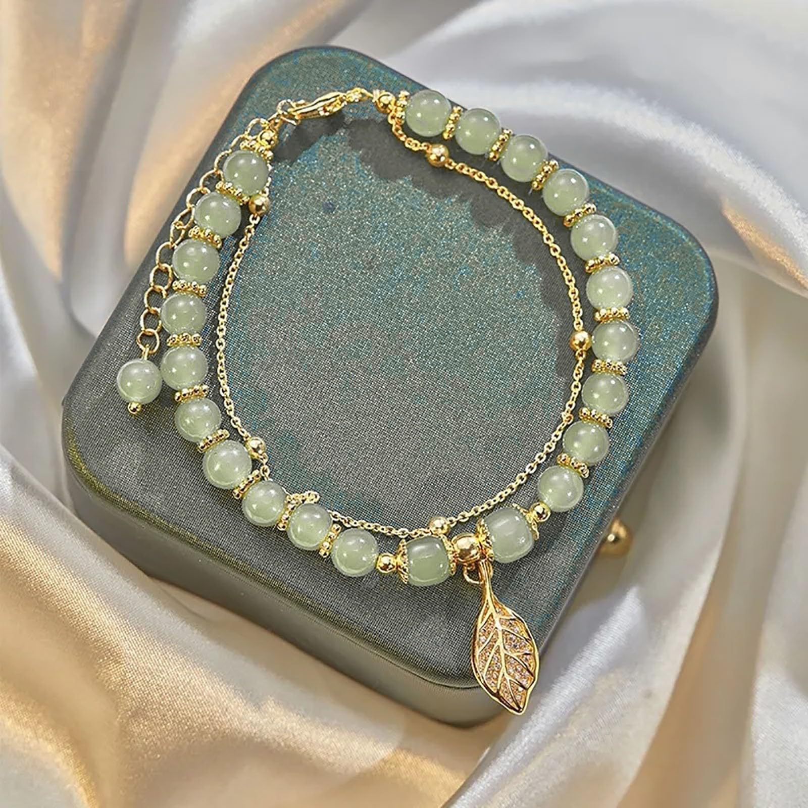 Todays Daily Deals Clearance 14k Gold Plated Jade Butterfly Crystal Glass Bracelet For Women Chinese Style Jade Bead Bracelet Gifts For Her Him same day delivery items