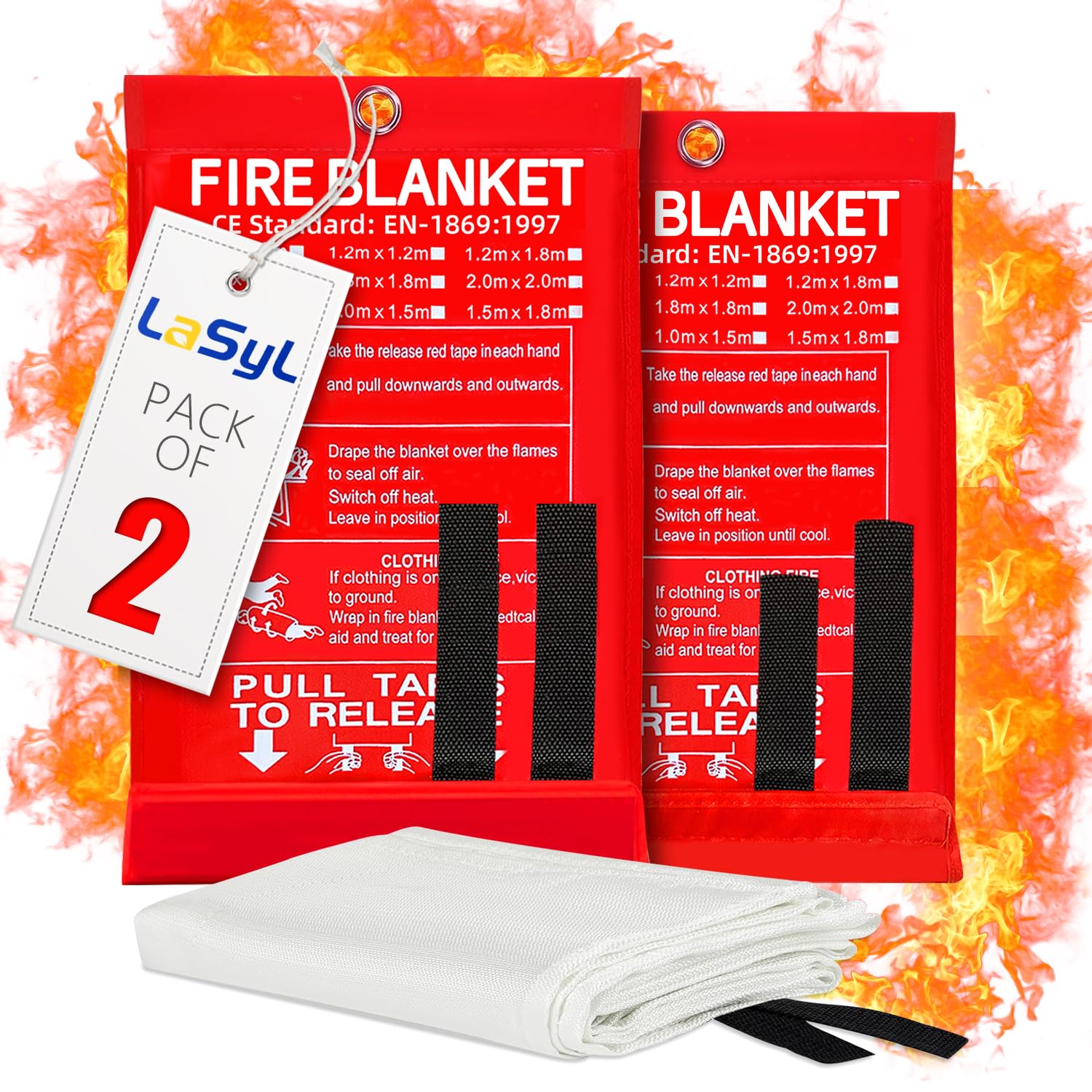 LaSyL Fire Blanket Emergency for Home, 40" x 40"(Pack of 2), Fire Supression Blanket Good for Home Safety, Kitchen, and Camping,Hurricane Preparedness Items