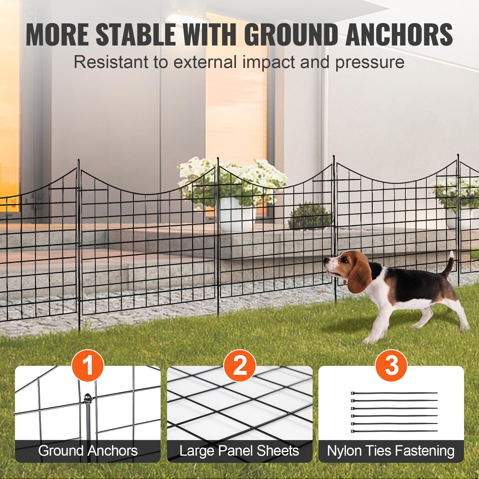 VEVOR Decorative Garden Fence, No Dig Fence 36.6in(H) x12ft(L) Animal Barrier Fence, Underground Garden Fencing with 2.5 Inch Spike Spacing, Metal Dog Fence for The Yard and Outdoor Patio, 5 Pack