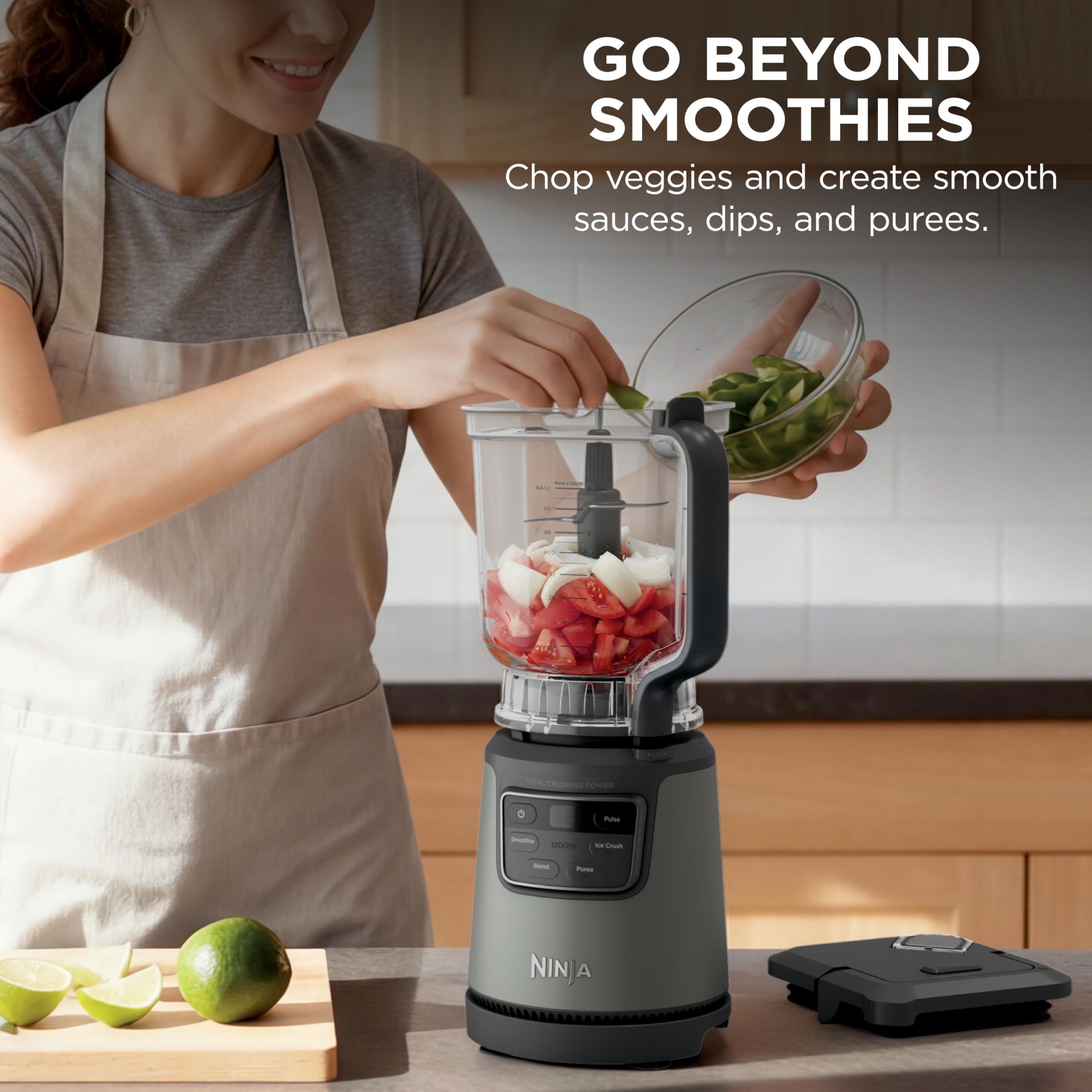 Ninja BlendPro Kitchen System | 72 oz* Full-Size Blender, 5-Cup Food Processor & 18 oz To-Go Cup | Total Crushing Tech, Presets for Smoothies, Ice Crush, Purees & Extracts | 1200 Watt | Beige | BO402