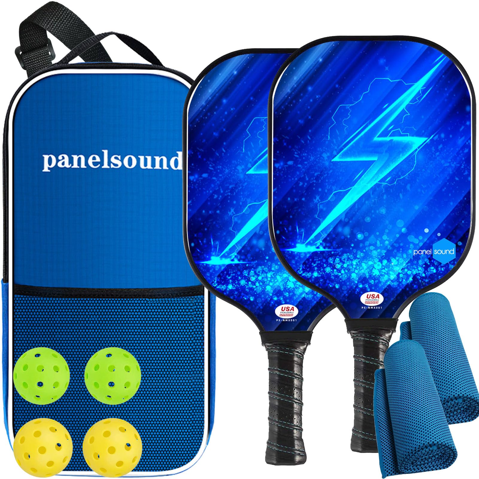 Pickleball Paddles Set of 2, USAPA Approved Fiberglass Pickleball Rackets Set Lightweight with Outdoor Pickleballs