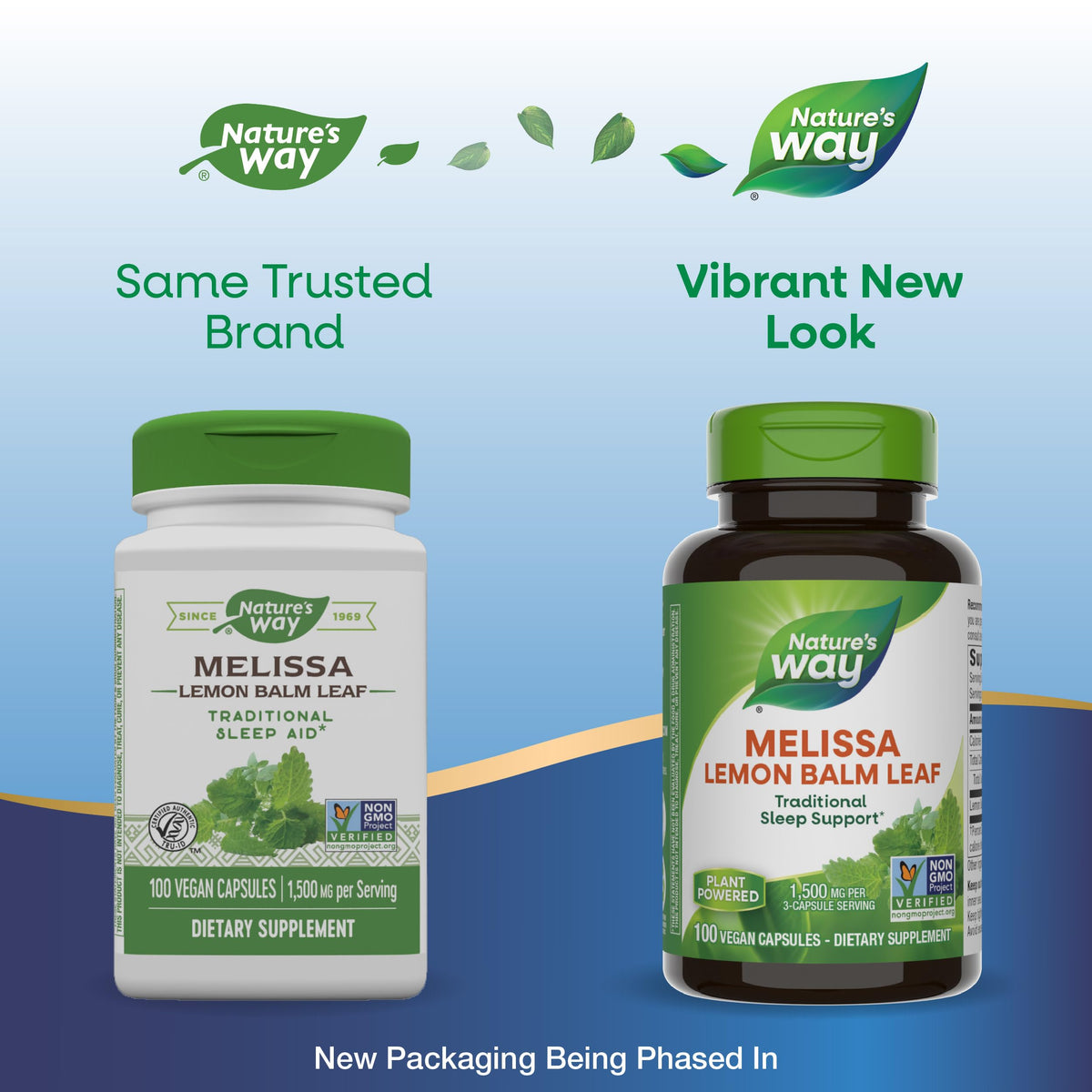 Nature's Way Melissa Lemon Balm Leaf, Traditional Sleep Support*, 1,500 mg per 3-Capsule Serving, Non-GMO Project Verified, 100 Vegan Capsules (Packaging May Vary)