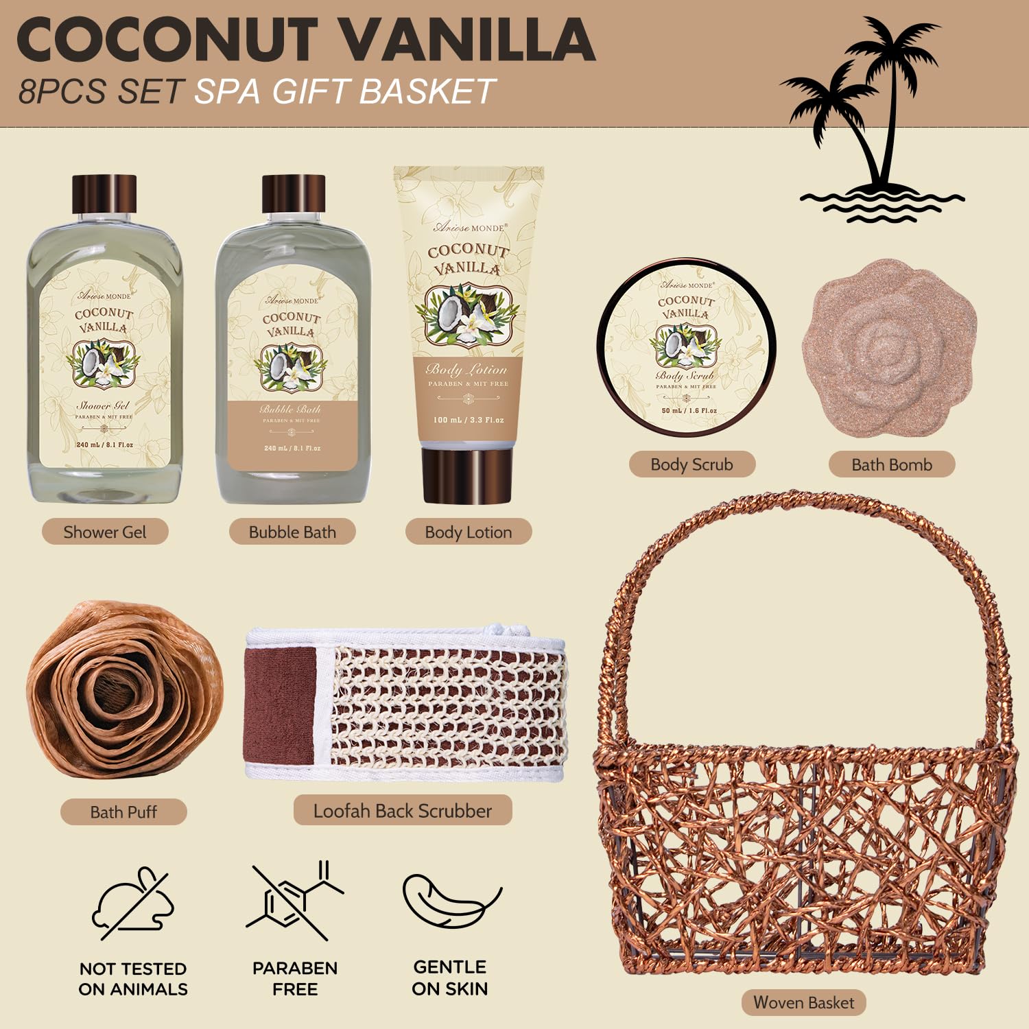 Spa Gift Baskets for Women - Coconut Vanilla Bath Gift Set for Women, Luxury Relaxing Spa Kit with Bath Bombs, Body Lotion and Body Scrub, Birthday Gifts for Women, Christmas Spa Gifts for Women