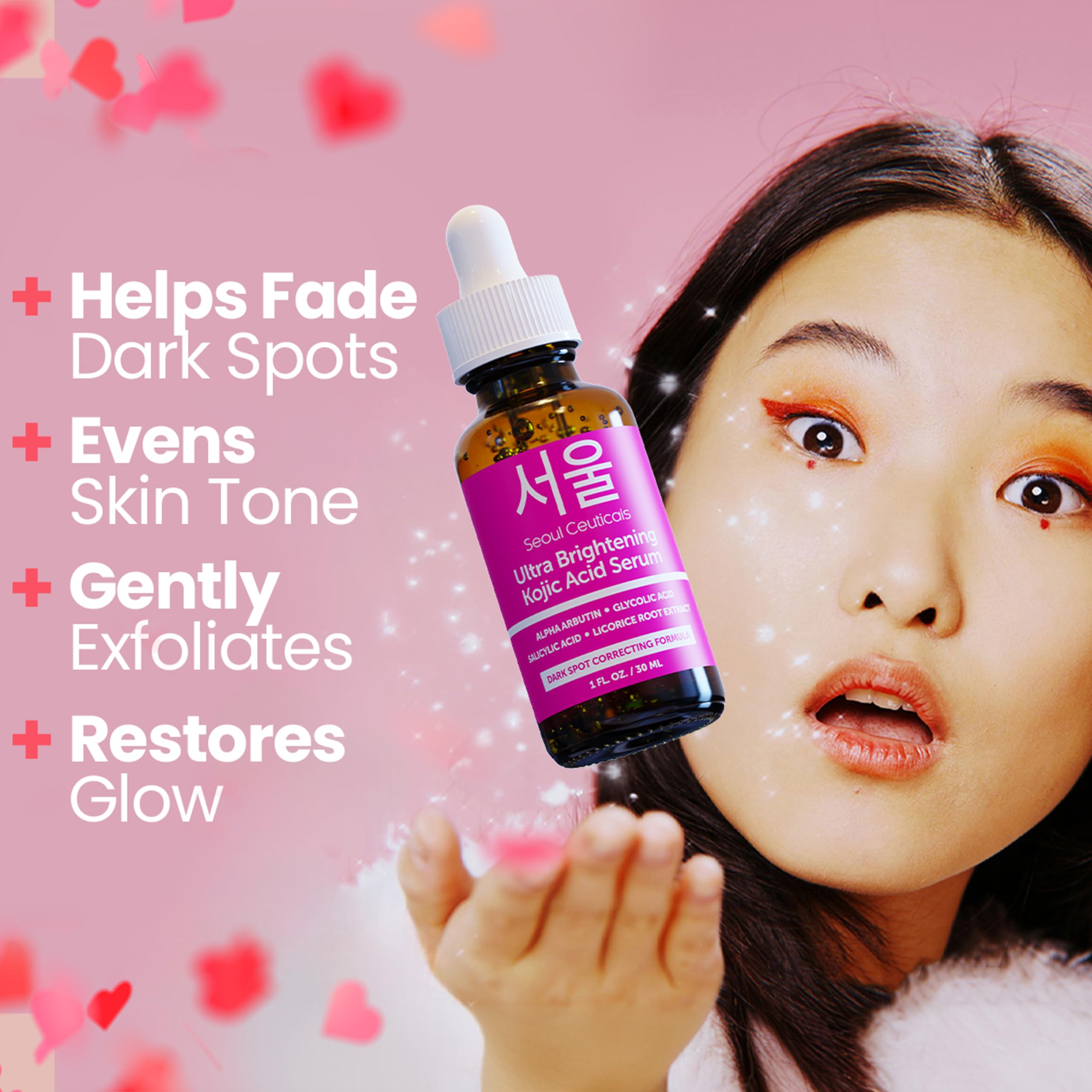 SeoulCeuticals Korean Skin Care Kojic Acid Serum Alpha Arbutin Serum – Dark Spot Remover Corrector Glycolic Acid Serum + Salicylic Acid K Beauty 1oz