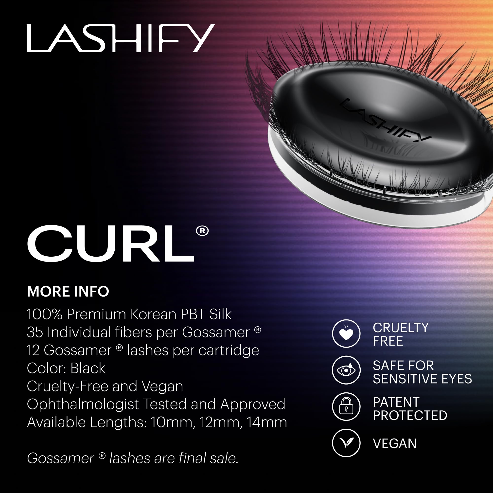 Lashify Curl 14mm Gossamer DIY Eyelash Extensions Refill, Black, Easy False Eyelashes for a Natural Look