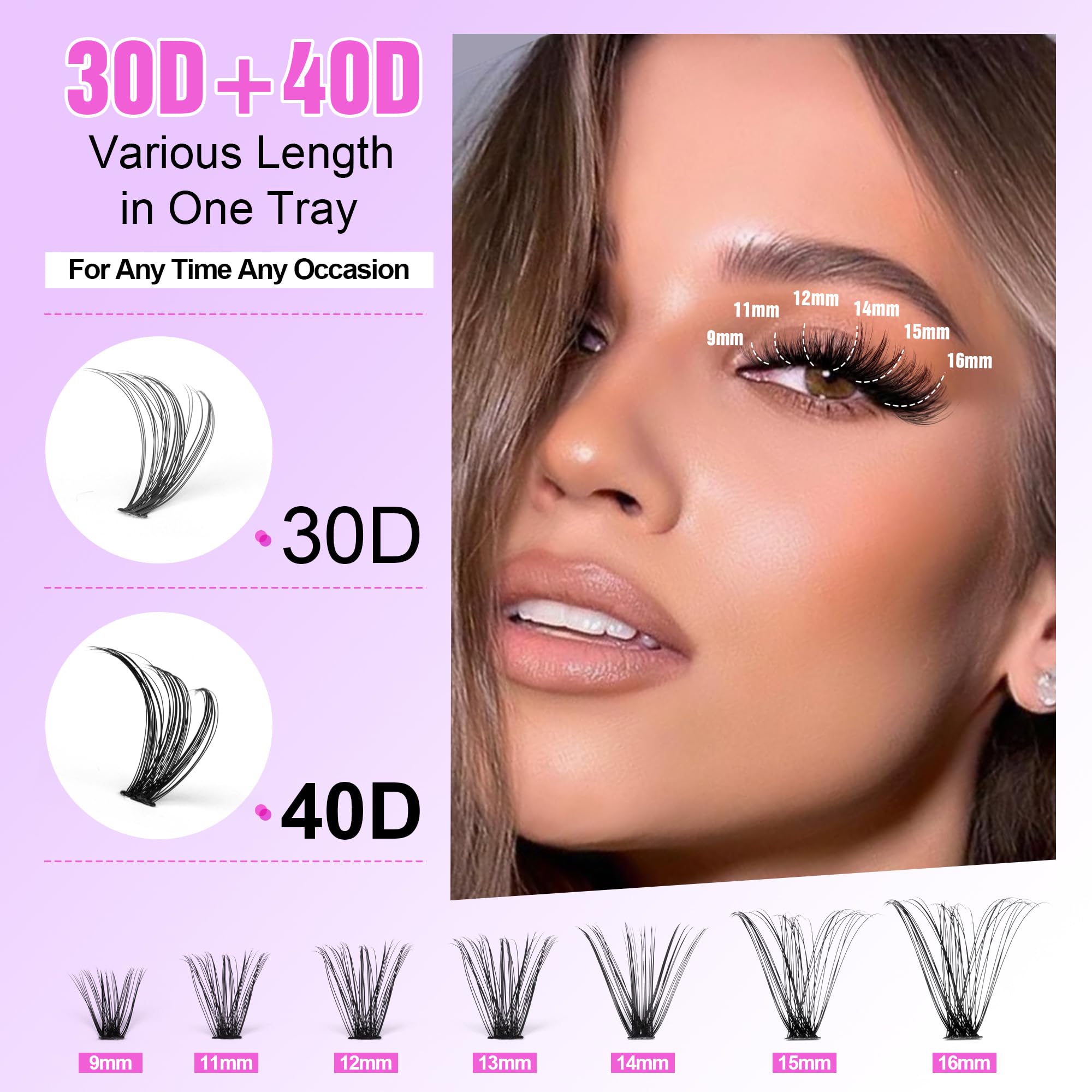 Pawotence Lash Extension Kit DIY 280pcs Lash Clusters Eyelash Extension Kit, 9-16mm 30D 40D Individual Lashes Kit with Lash Bond and Seal, Lash Tweezers for Self Use (30D&40D, 0.07D, 9-16mm, Kit)