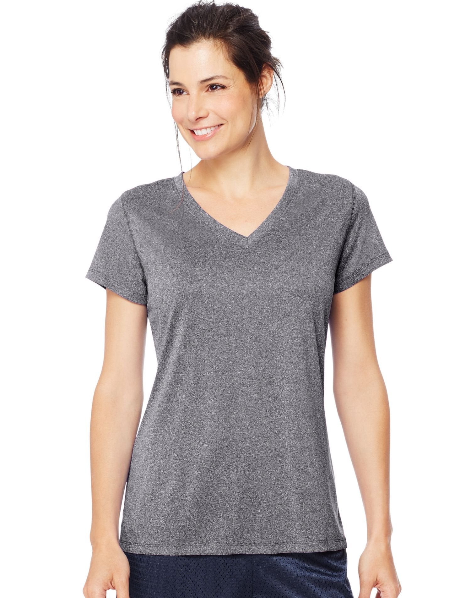 Hanes womens Sport Heathered Performance V-neck Tee Shirt, Granite Heather, Large US