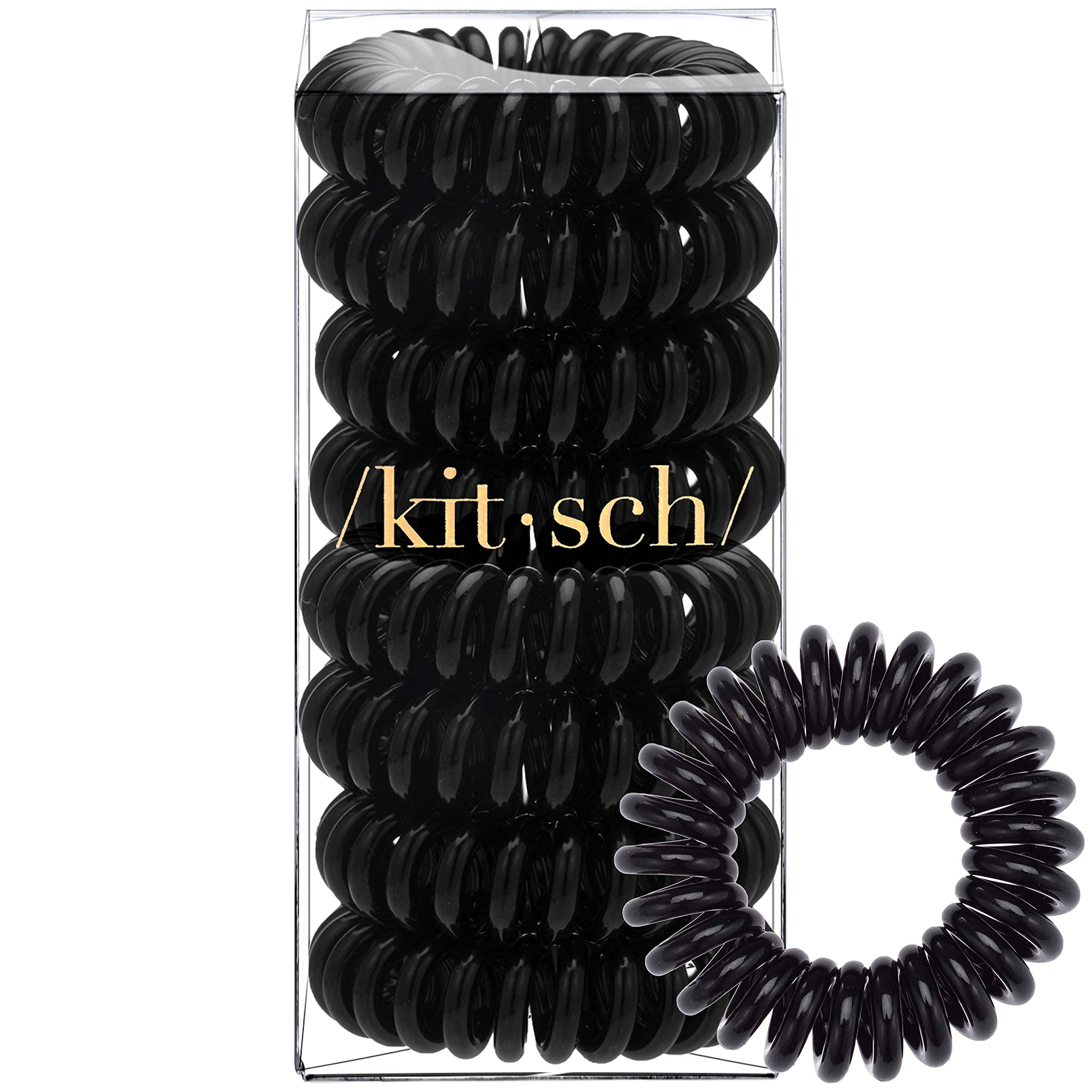 Kitsch Spiral Hair Ties for Women, Coil Hair Ties for Thick Hair, No Crease Hair Tie, Spiral Hair Ties No Damage, Hair Coils & Phone Cord Hair Ties for Thin Hair, Hair Ties Spiral, 8 pcs (Black)