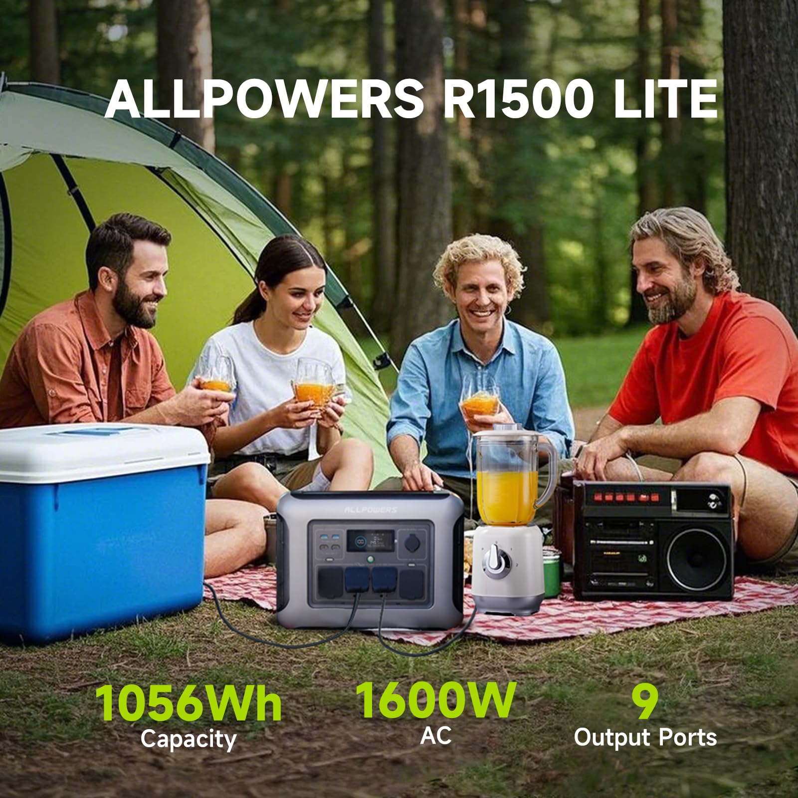 [2025 New Version] ALLPOWERS R1500 LITE Portable Power Station with SP037 Solar Panel, 1600W 1056Wh LiFePO4 Solar Generator with 400W Panel Included, Solar Power with UPS Function, Fast Charging