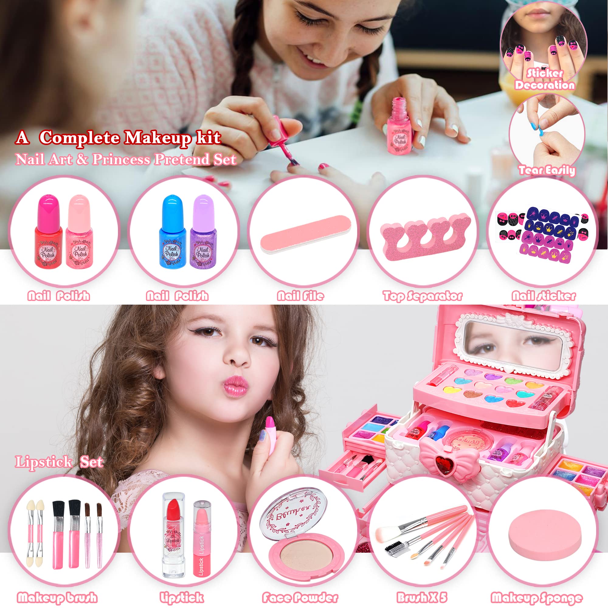 Kids Makeup Kit for Girl - Toys for Girls Washable Make Up for Little Girls,Non Toxic Toddlers Cosmetic Kits,Child Play Makeup Toys for Girls, Age 4-12 Year Old Children Gift