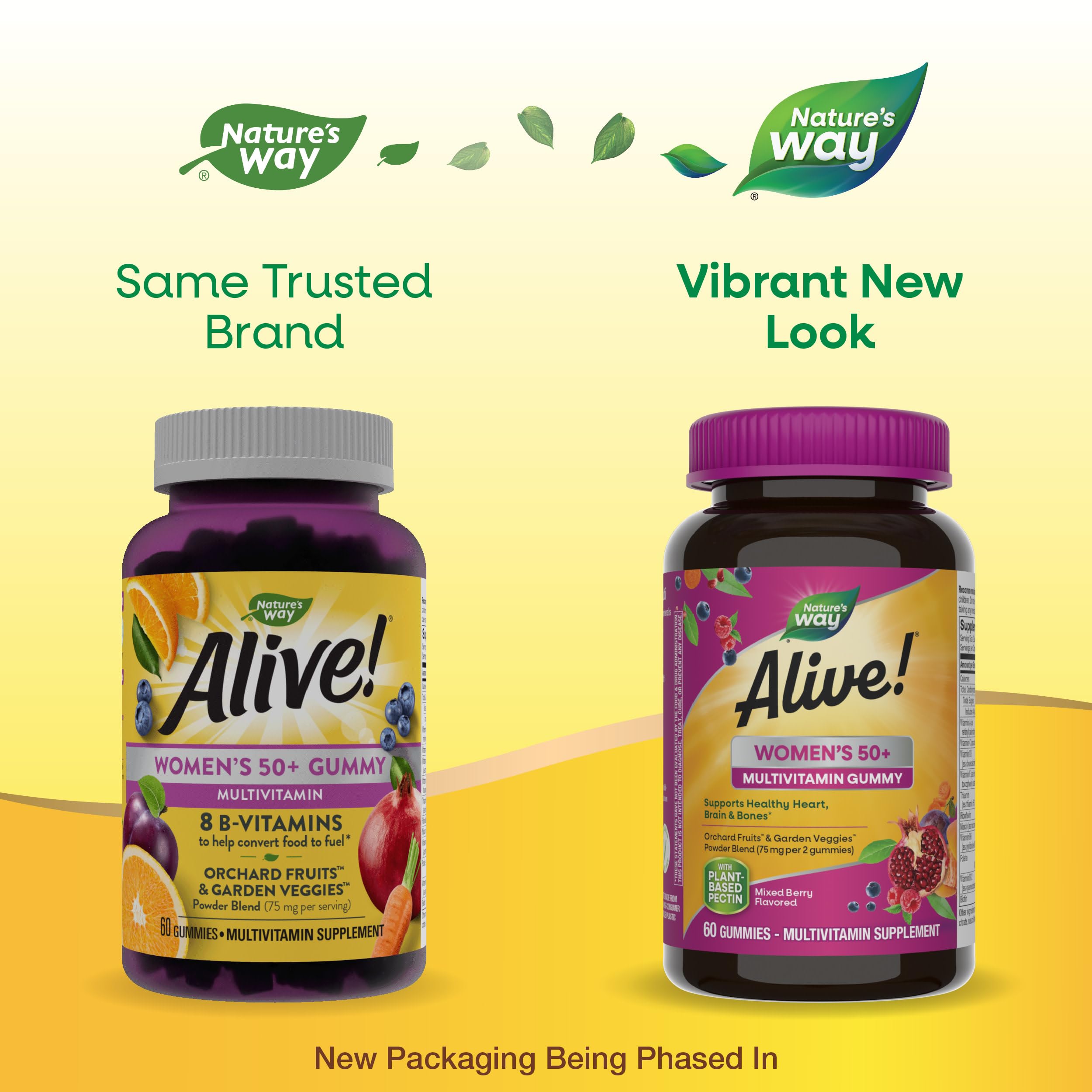 Nature's Way Alive! Women’s 50+ Gummy Multivitamin, Supports Multiple Body Systems*, Supports Healthy Heart, Brain & Bones*, B-Vitamins, Mixed Berry Flavored, 60 Gummies (Packaging May Vary)