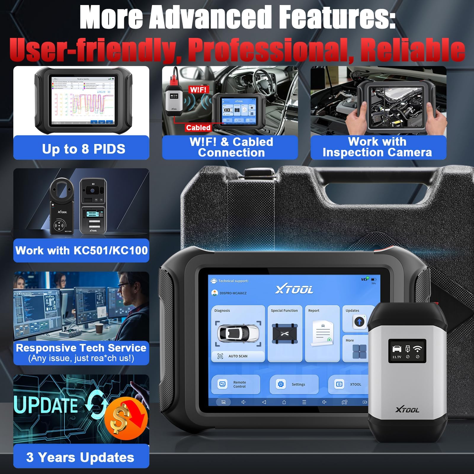 XTOOL D9S PRO Automotive Scan Tool: 2024 Upgraded V2.0 Ver with FCA AutoAuth, Topology OBD2 Scanner Diagnostic Tool, ECU Programming/Coding, Bidirectional/42+ Services, DoIP/CAN FD, 3-Year Update