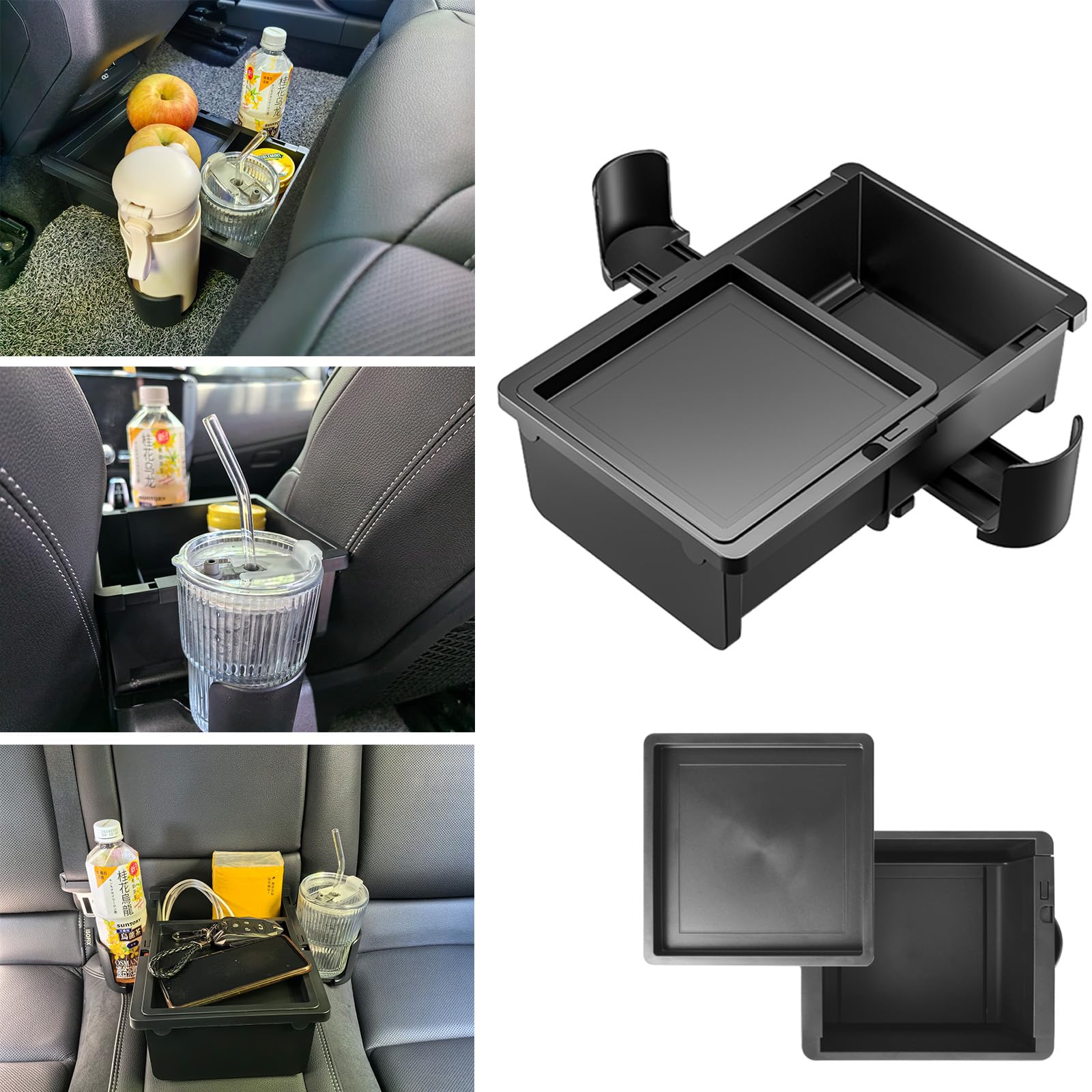 FANXIN Car Storage Organizer Between Seats, Car Armrest Storage Box with 2 Cup Holders, Back Seat Organizer Tray for Tissue Garbage, Small Car Console Organizer