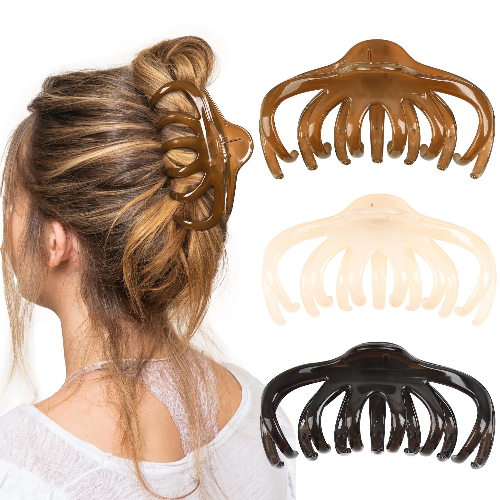 Yanibest 5.1″ Inche Large Octopus Hair Claw Clips Non-Slip Ponytail for Women Thick Hair and Long Hair Chic Hair Styling Accessories for Girls, 3 pcs