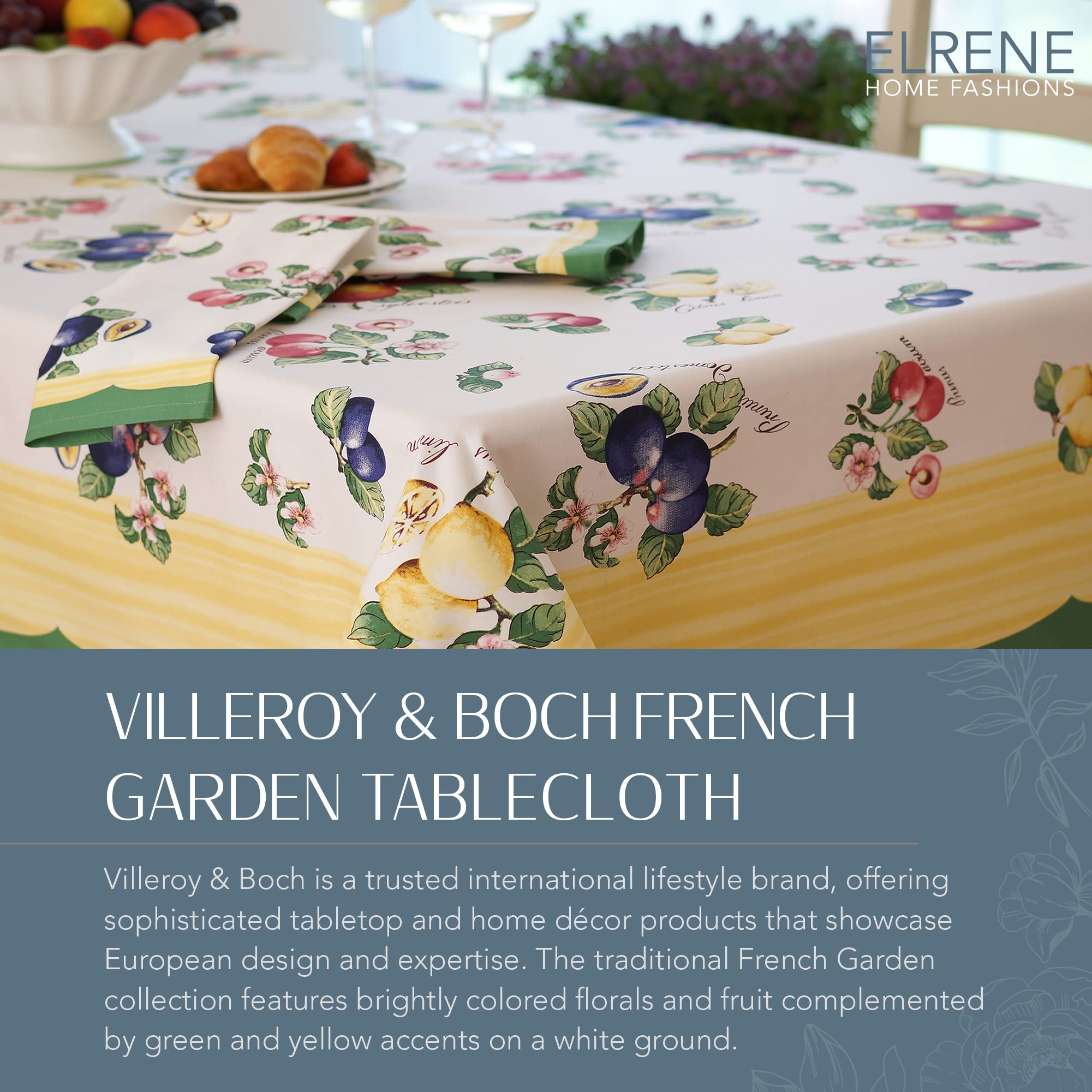 Elrene Home Fashions French Garden Cotton Fabric, 68"x126" (Tablecloth), Multi