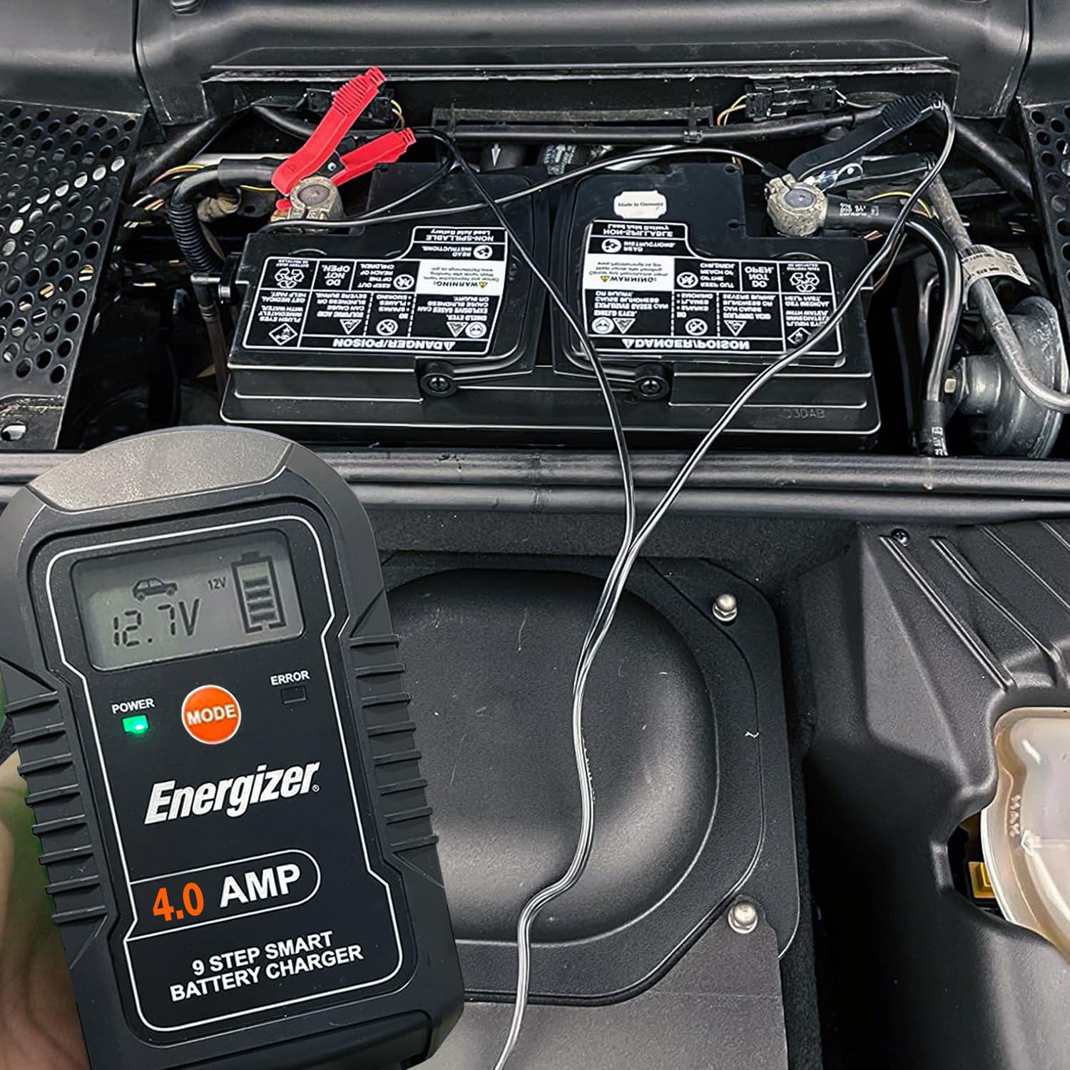 ENERGIZER 4-Amp 6V/12V Auto Charger, 9-Step Smart Battery Maintainer, Trickle Charger w/ LCD Display