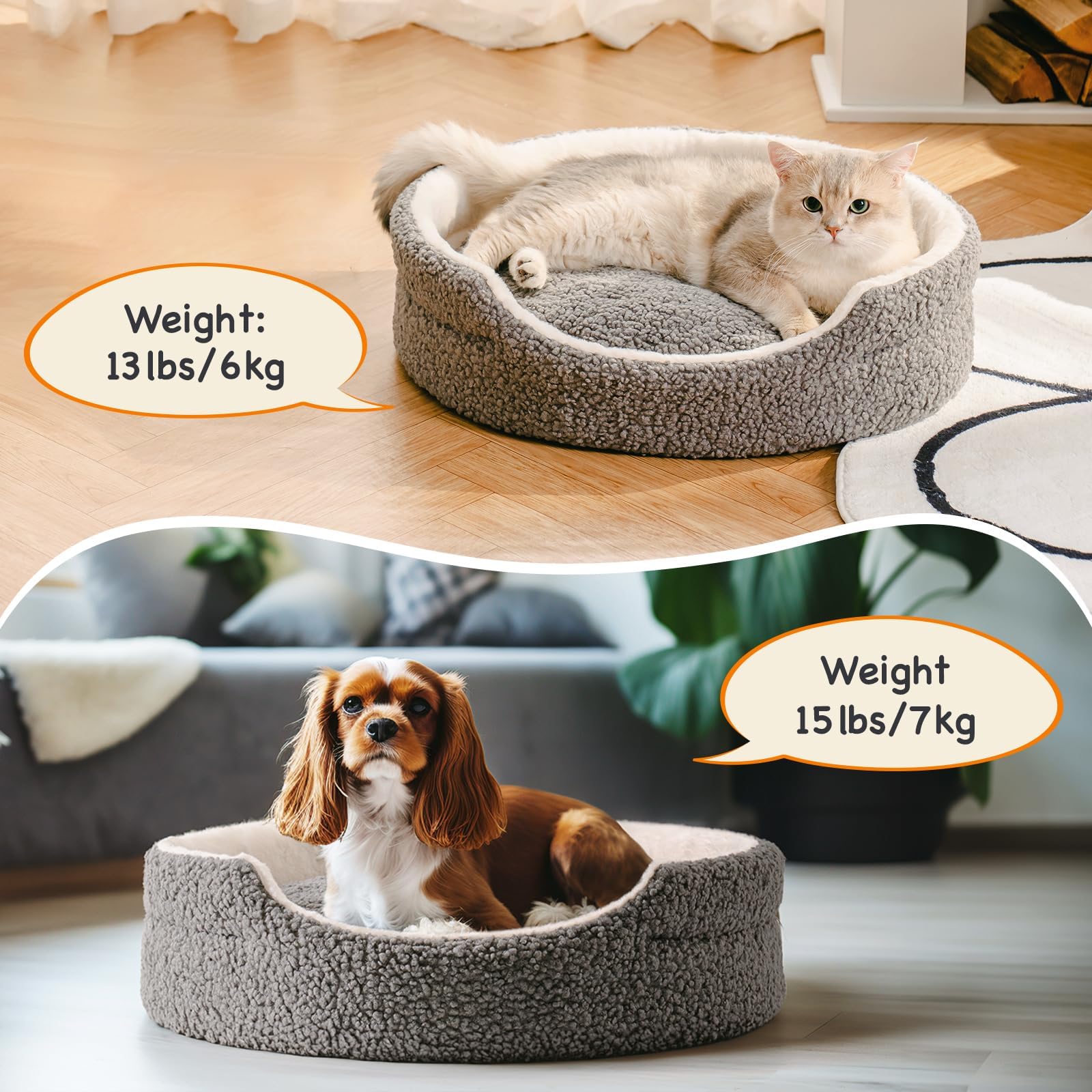 Mewoo Dog Beds for Small Dogs Cat Beds for Indoor Cats, Washable Pet Bed for Kitten and Puppy with Non-Slip Bottom (Grey, 23.0" L X 23.0" W X 7.0" Th)