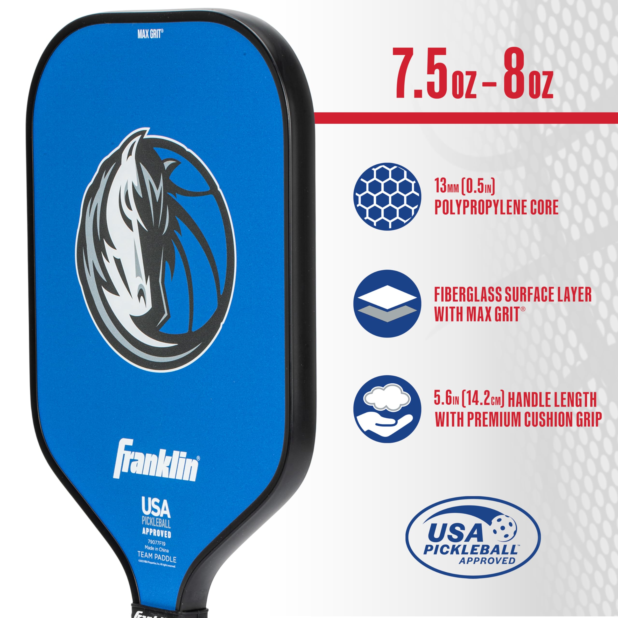 Franklin Sports NBA Dallas Mavericks Pickleball Paddle - Official NBA Team Pickleball Paddles - USAP (USAPA) Approved Premium Quality Pickleball Paddles - Authentic Team Logos + Colors